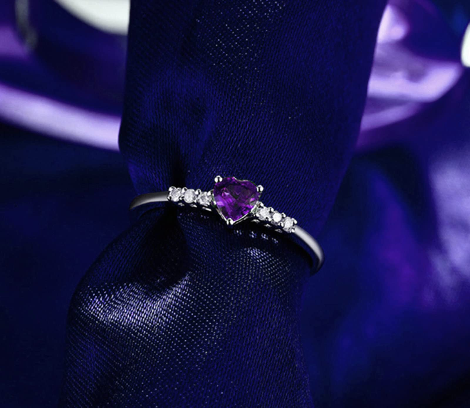 Elegant Aienid Sterling Silver Rings for Women - Heart Shaped Amethyst & Cubic Zirconia Engagement Ring | Perfect for Valentine's Day, Anniversary Gifts & Romantic Proposals