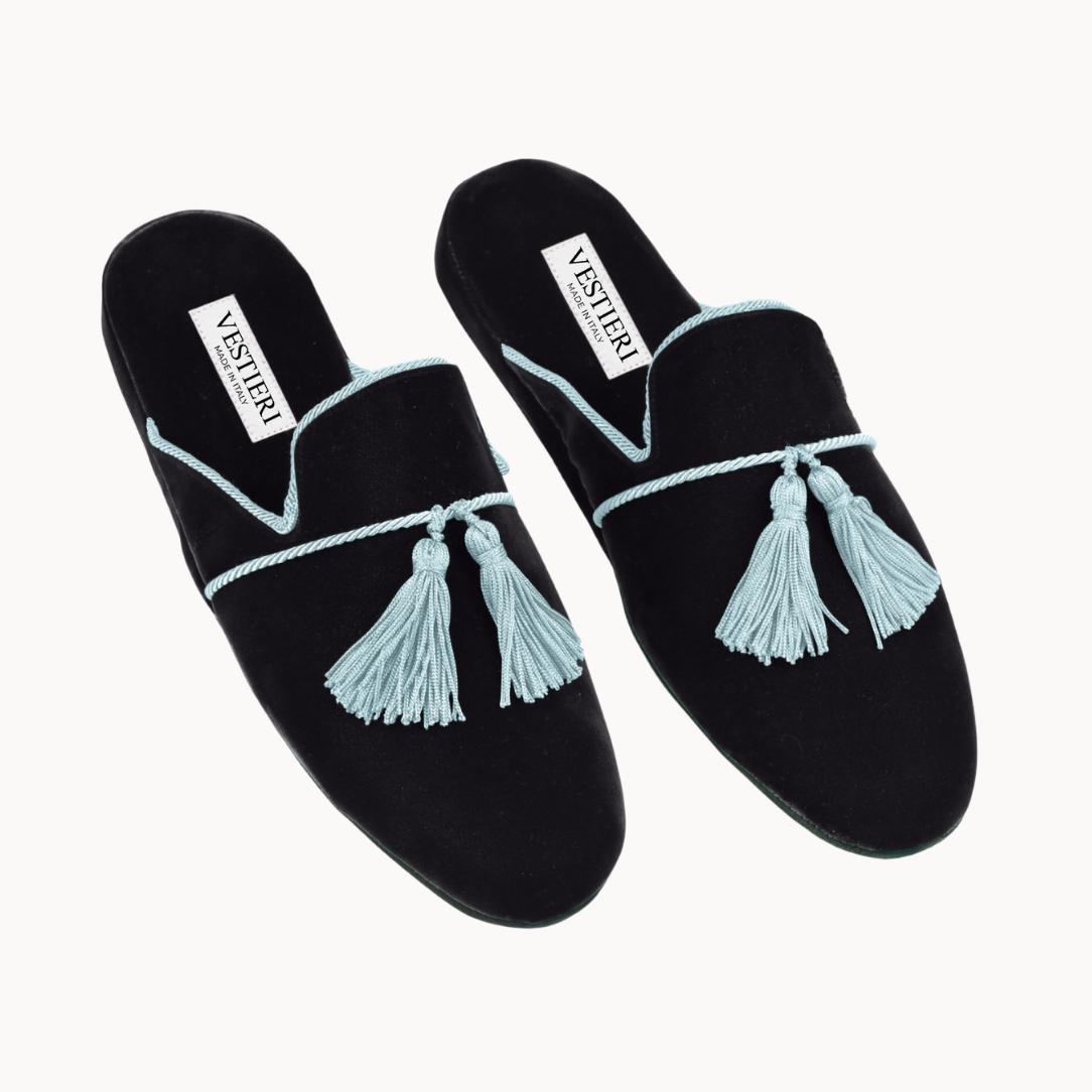 Premium Men's Madama Black & Blue Slippers - Comfortable Indoor/Outdoor House Shoes for Relaxation & Lounging at Home