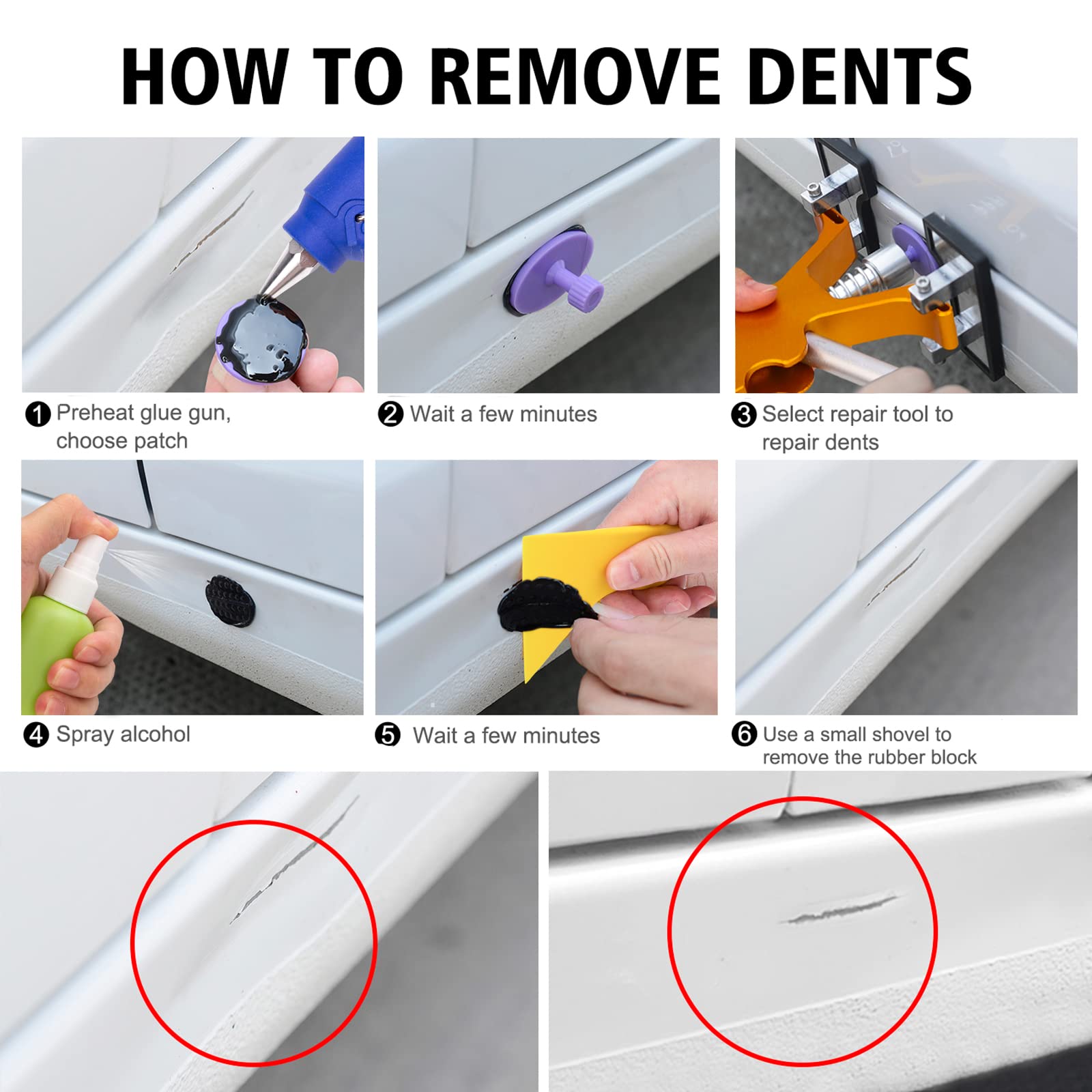 58-Piece Auto Body Paintless Dent Removal Kit – Car Dent Puller with Golden Lifter, Bridge Puller & Glue Gun – Repair Hail Damage & Door Dings – DIY Car Body Repair for Sedans, SUVs & Trucks