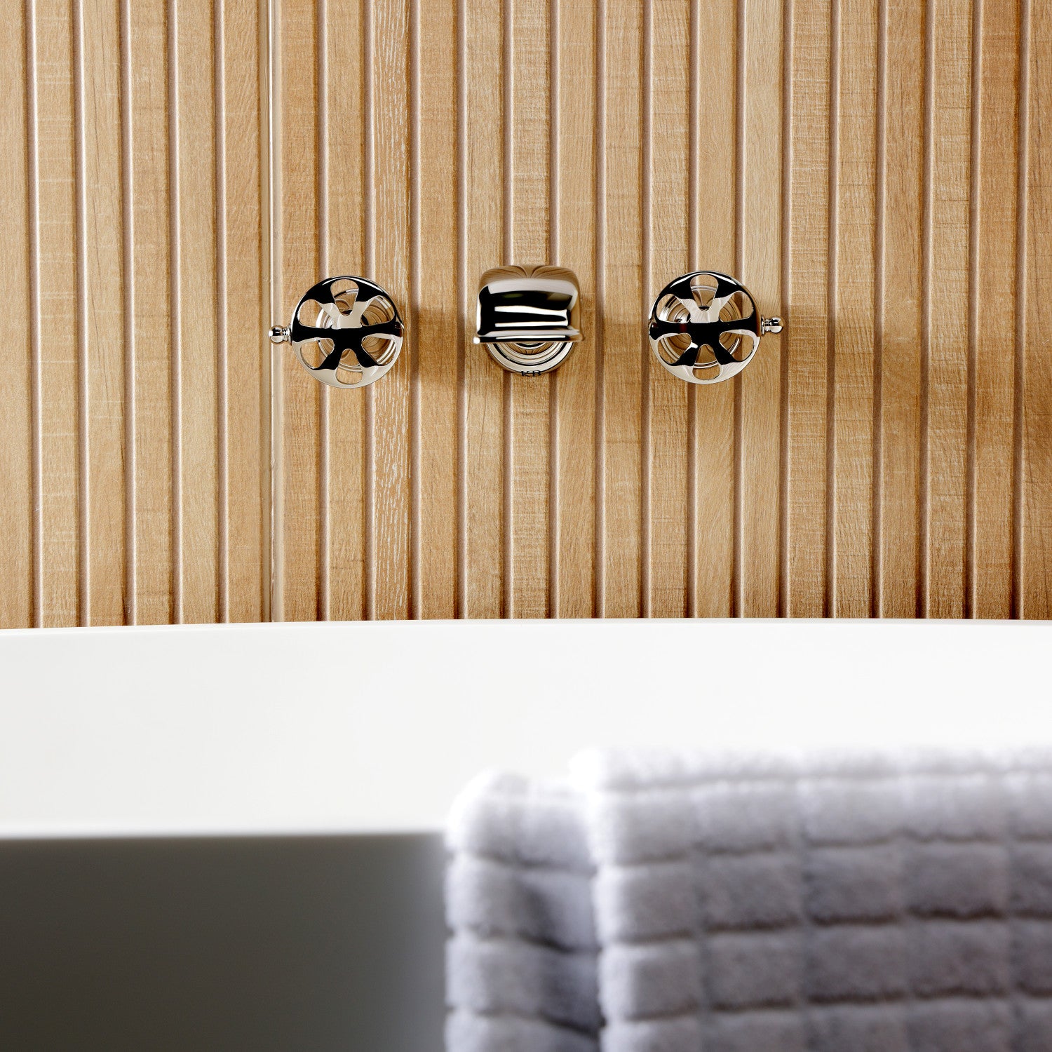 Belknap KS5026RX Two Handle 3 Hole Wall Mount Roman Tub Faucet in Polished Nickel - Perfect for Bathroom Renovation & Luxury Spa Experience