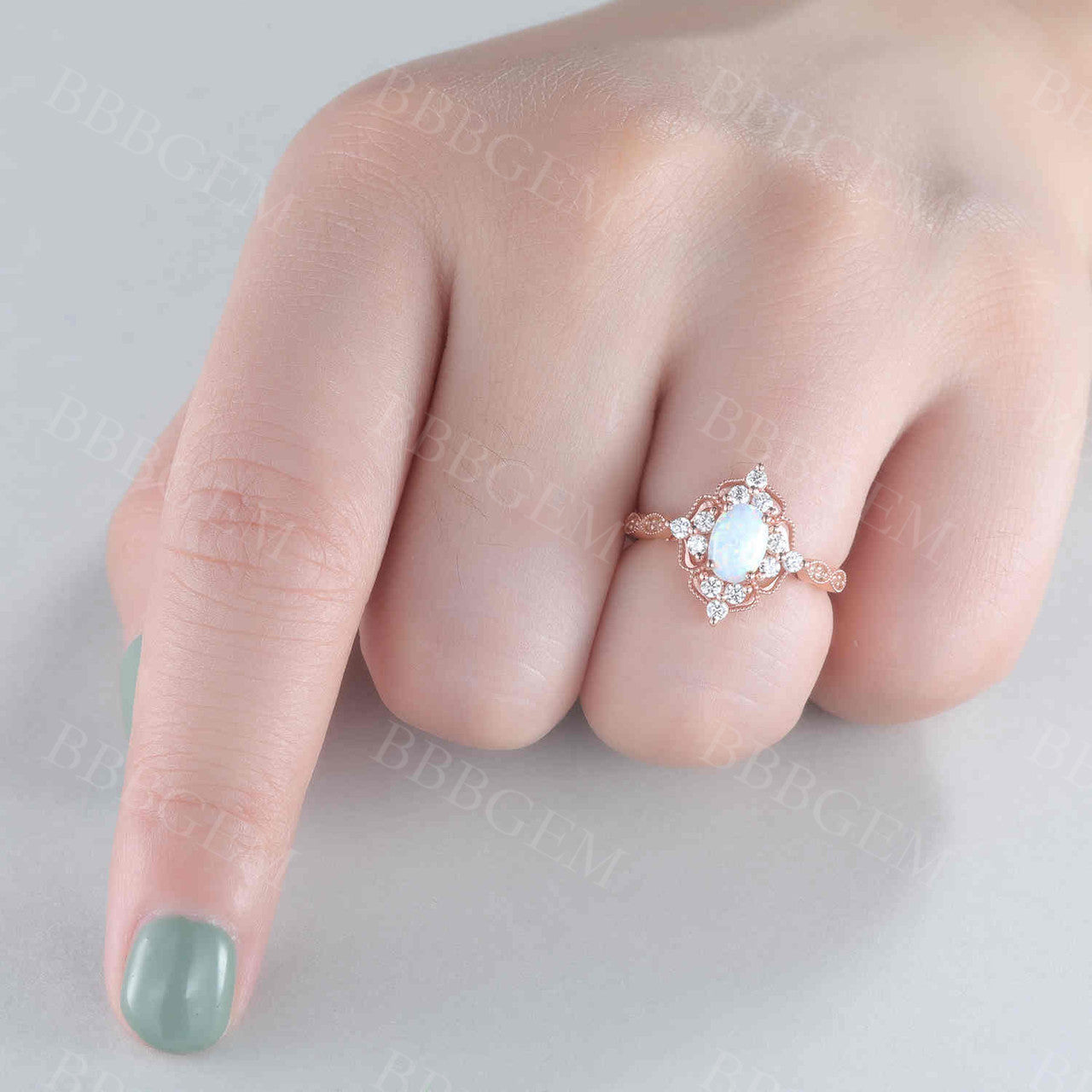 Vintage Opal Engagement Ring 14K Rose Gold Oval Halo Diamond Wedding Band for Women - Perfect for Anniversary, Proposal & Special Occasions