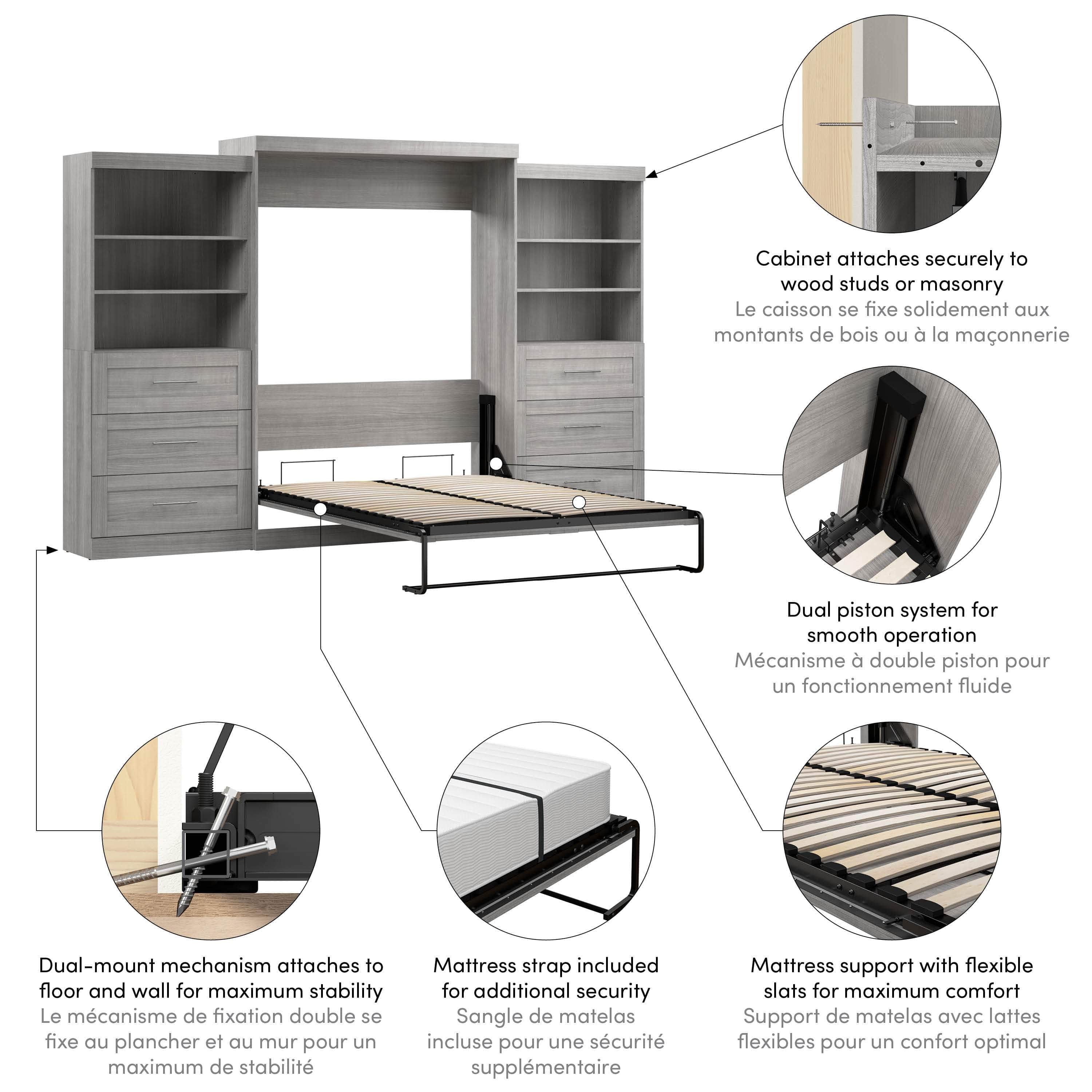 Pur Queen Murphy Wall Bed with 2 Storage Drawers - Space Saving Fold Down Bed (136 Inch) in 6 Colors | Perfect for Small Apartments, Guest Rooms & Home Offices