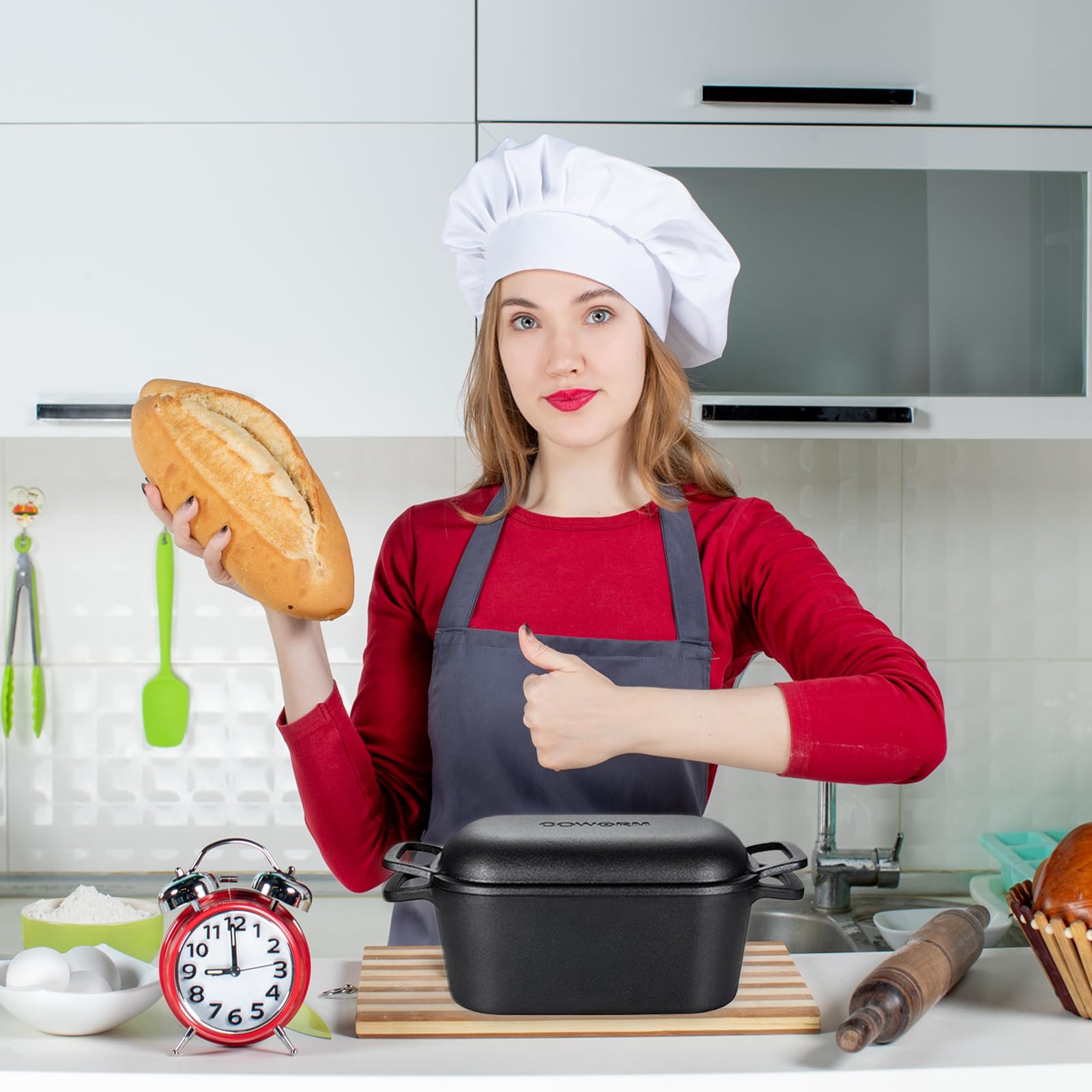 3.6QT Oval Dutch Oven for Bread Baking - Pre-Seasoned Cast Iron Sourdough Bread Pan with Lid | Perfect for Artisan Bread, Homemade Loaves & Camping Cooking