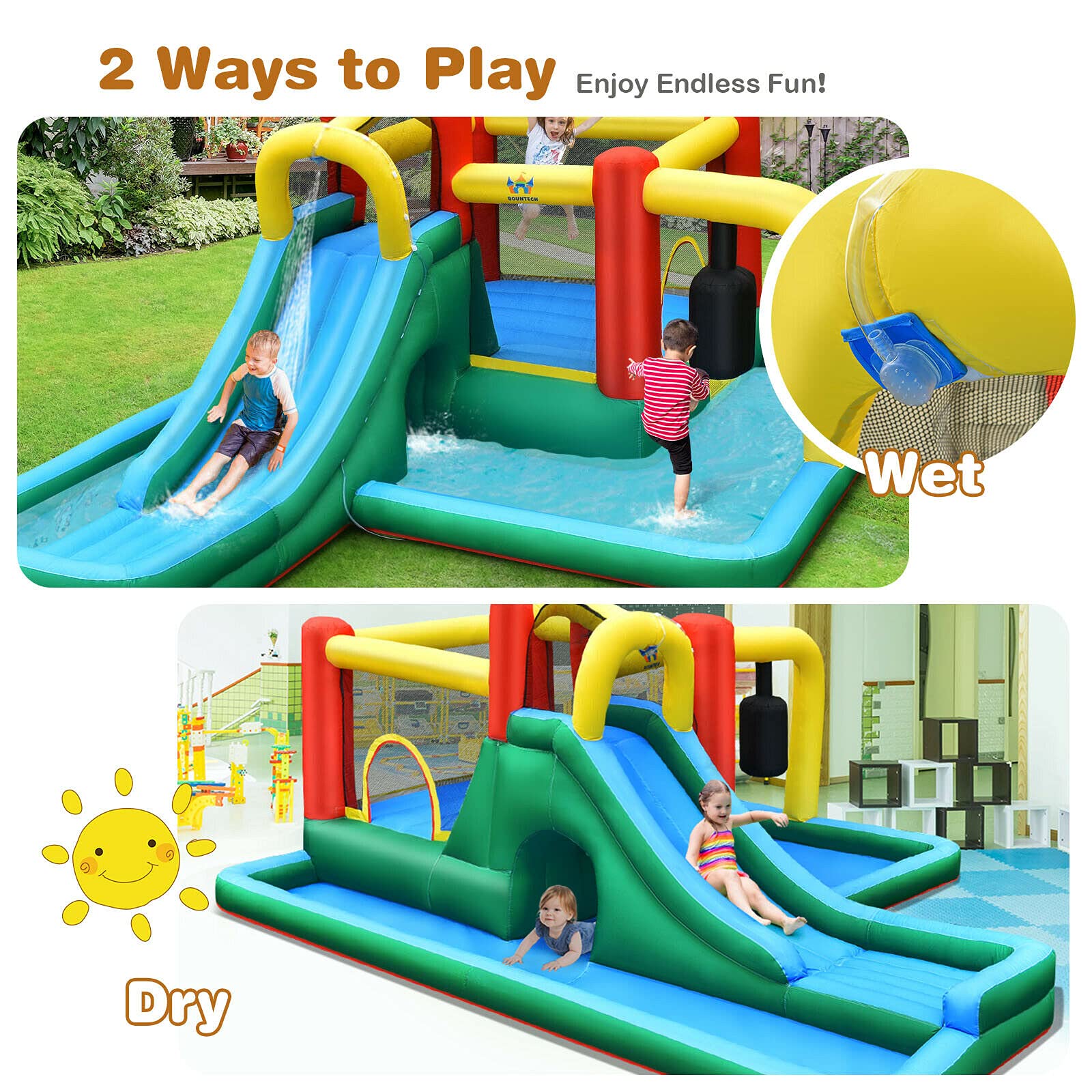 **BOUNTECH Inflatable Water Slide for Kids - Outdoor Bounce House with Hide & Seek Cave, Splash Pool - Wet & Dry Combo for Backyard Parties, Summer Fun, Birthday Gifts - Perfect for Big Kids & Family Gatherings**