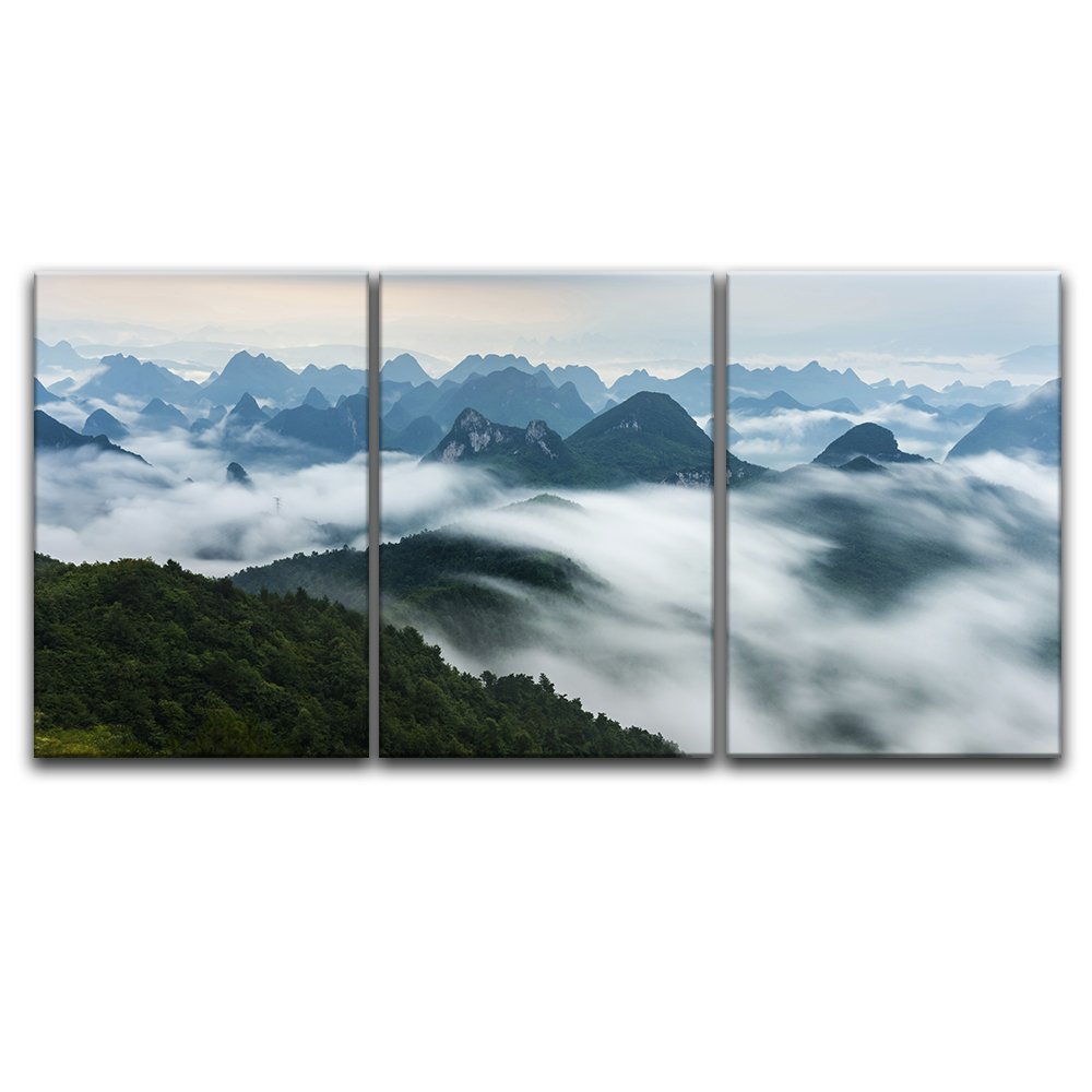 Wall26 3-Panel Mountain Landscape Canvas Wall Art - Stunning Cloudy Peak Scenery Giclee Print, Gallery Wrapped Modern Home Decor (16x24 Inches Each, Set of 3) - Perfect for Living Room, Bedroom & Office Wall Decoration