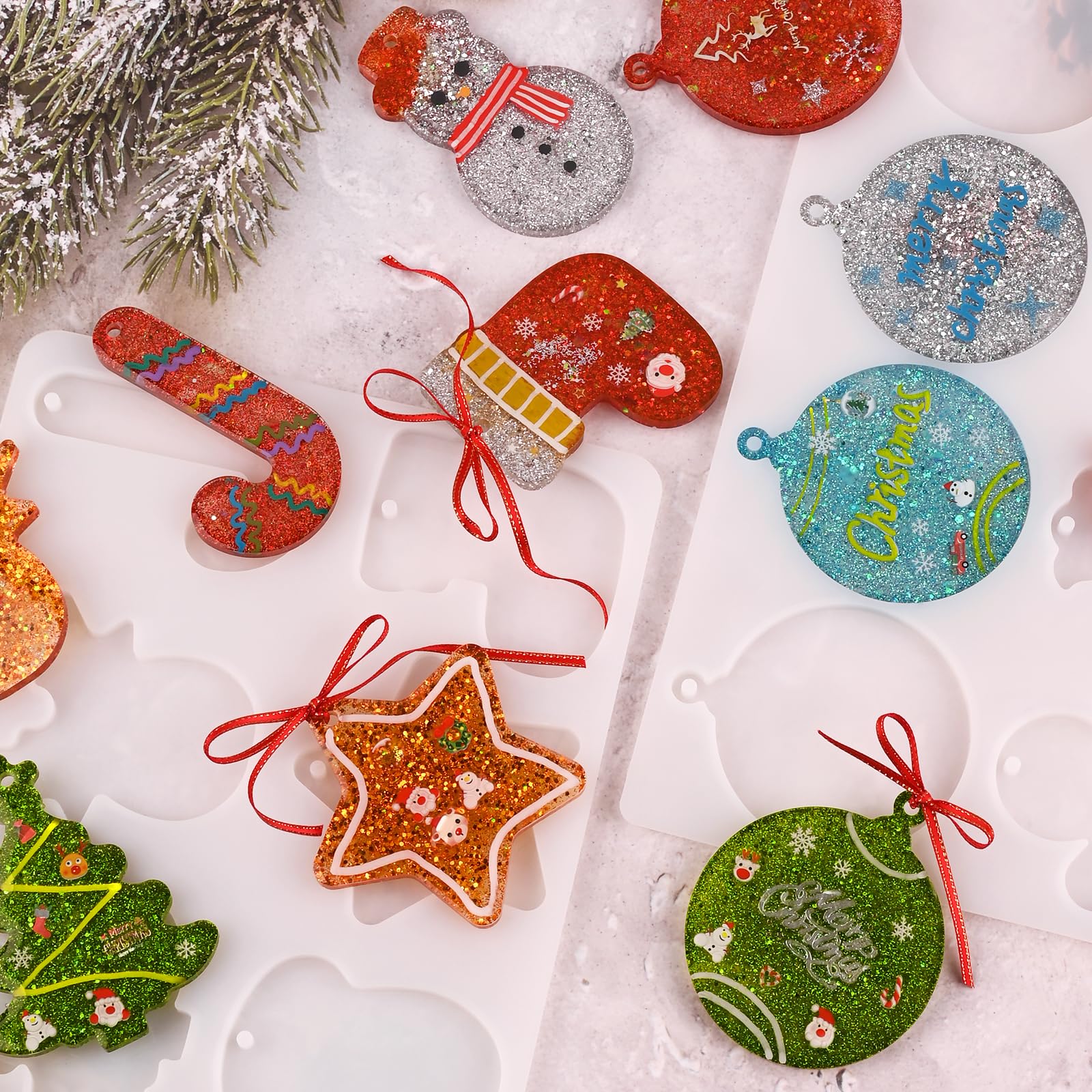 2-Piece Christmas Resin Molds Set - 16 Cavity Silicone Ornament Molds for DIY Epoxy Resin Crafts, Jewelry & Keychains | Perfect for Xmas Tree Decorations, Holiday Gifts & Festive Home Decor
