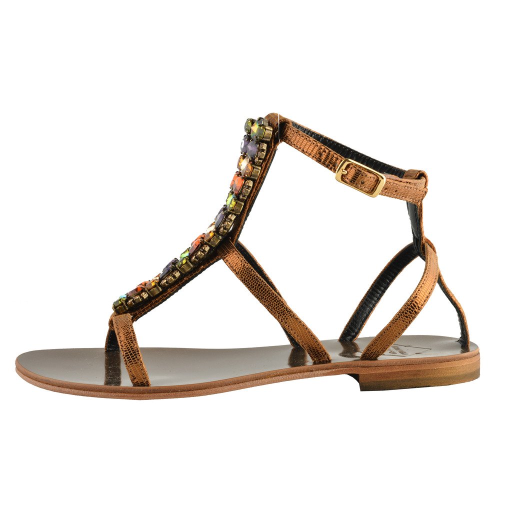 Capri Women's Stone Decorated Flat Sandals - Comfortable Summer Beach Shoes US Size 7 (IT 37) - Perfect for Vacation, Walking & Casual Outings