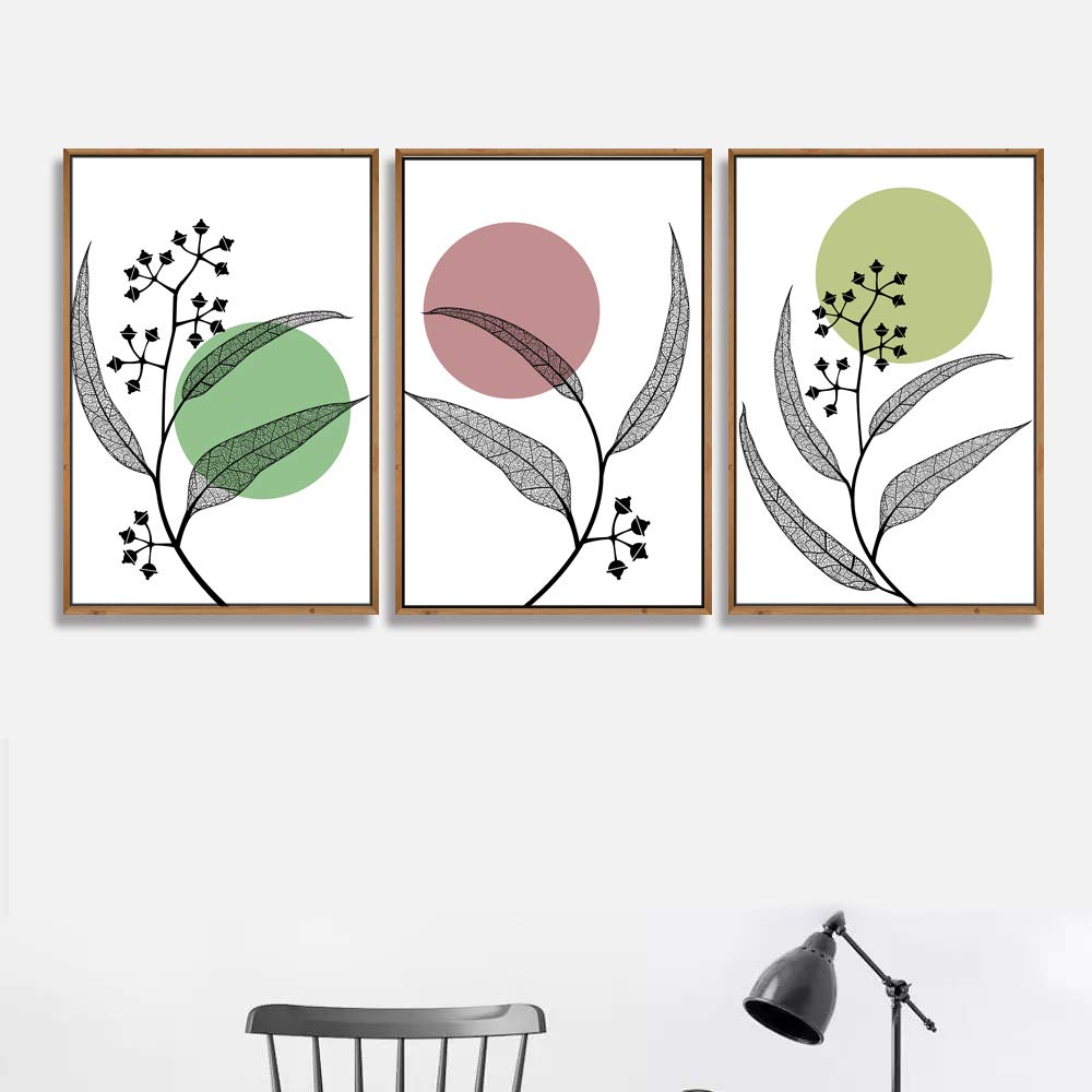 Leaf Theme 3-Panel Framed Canvas Wall Art Set - 24