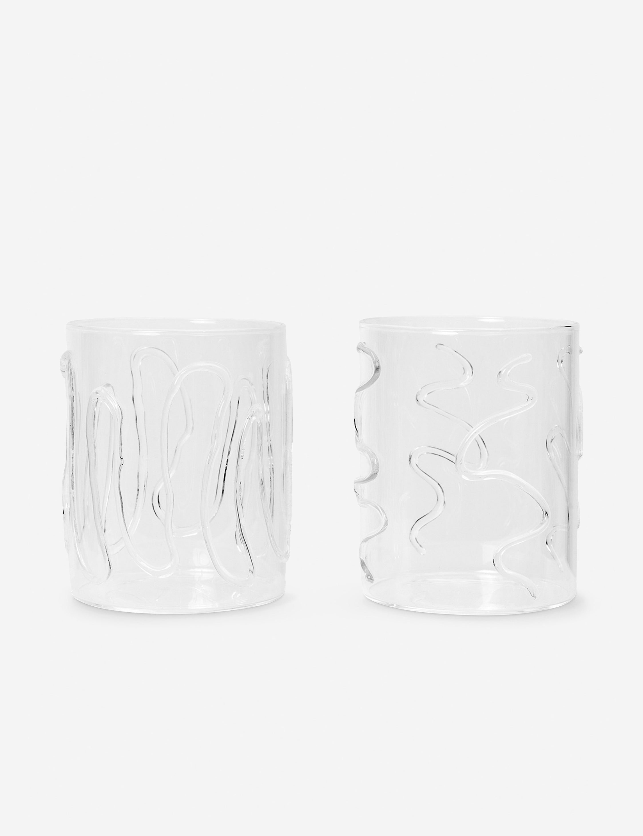 Ferm Living Doodle Glasses Set of 2 - Modern Hand-Painted Drinking Glasses for Wine, Cocktails & Water - Perfect for Dinner Parties, Home Decor & Gift Giving