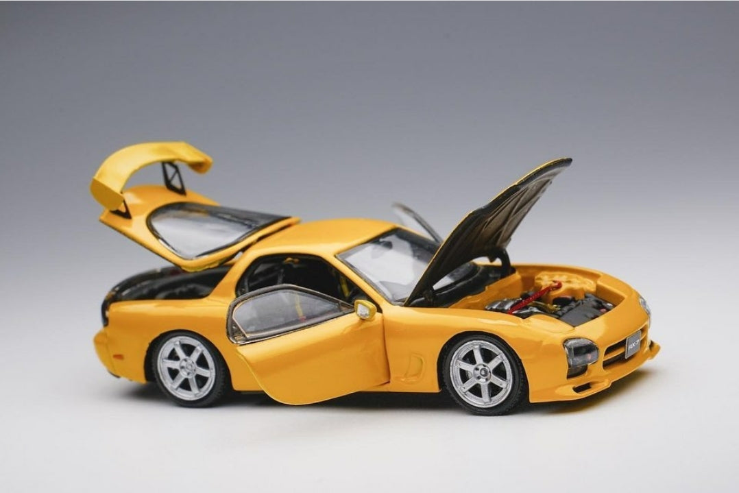 PGM Models 1:64 Scale Diecast Mazda RX-7 FD3S Yellow Sports Car Toy - Perfect for Collectors, Display, and Racing Game Scenes