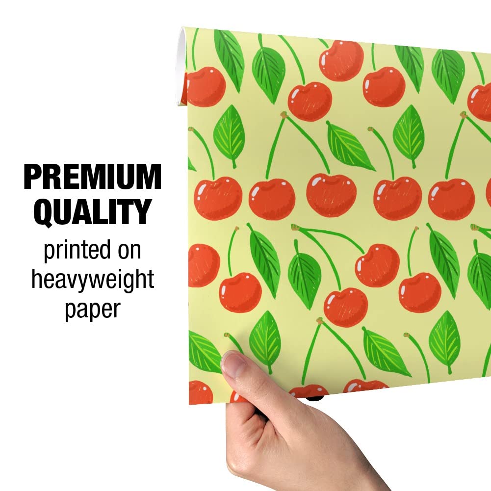 Cute Cherry Pattern Sketchy Gift Wrap Wrapping Paper Rolls - 50ft x 20in Bulk Roll for Birthday, Wedding, Christmas Presents & Party Decorations