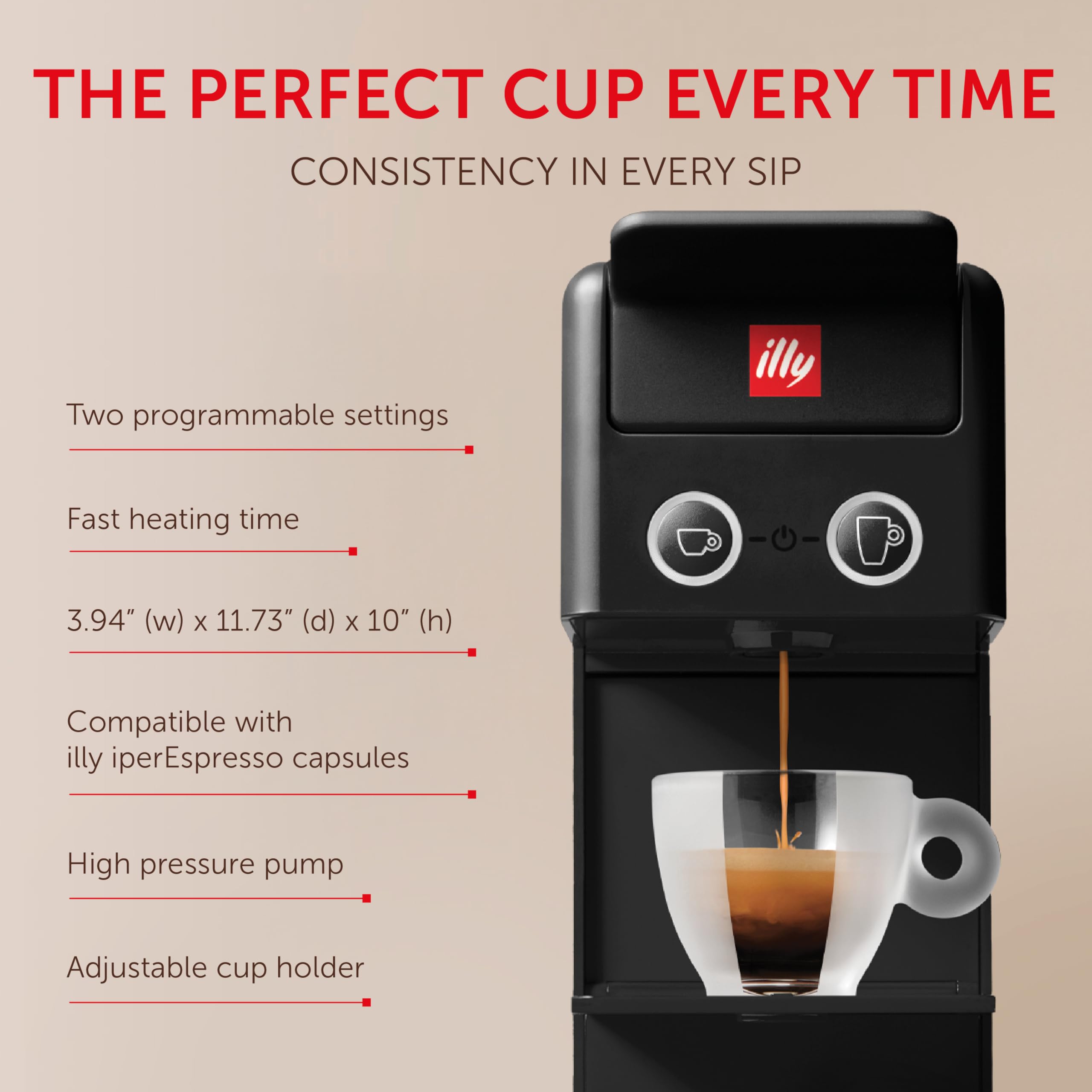 Illy Y3.3 Single Serve Espresso Machine for IperEspresso Capsules - Compact Black Coffee Maker for Home & Office - Perfect for Espresso Lovers & Small Spaces