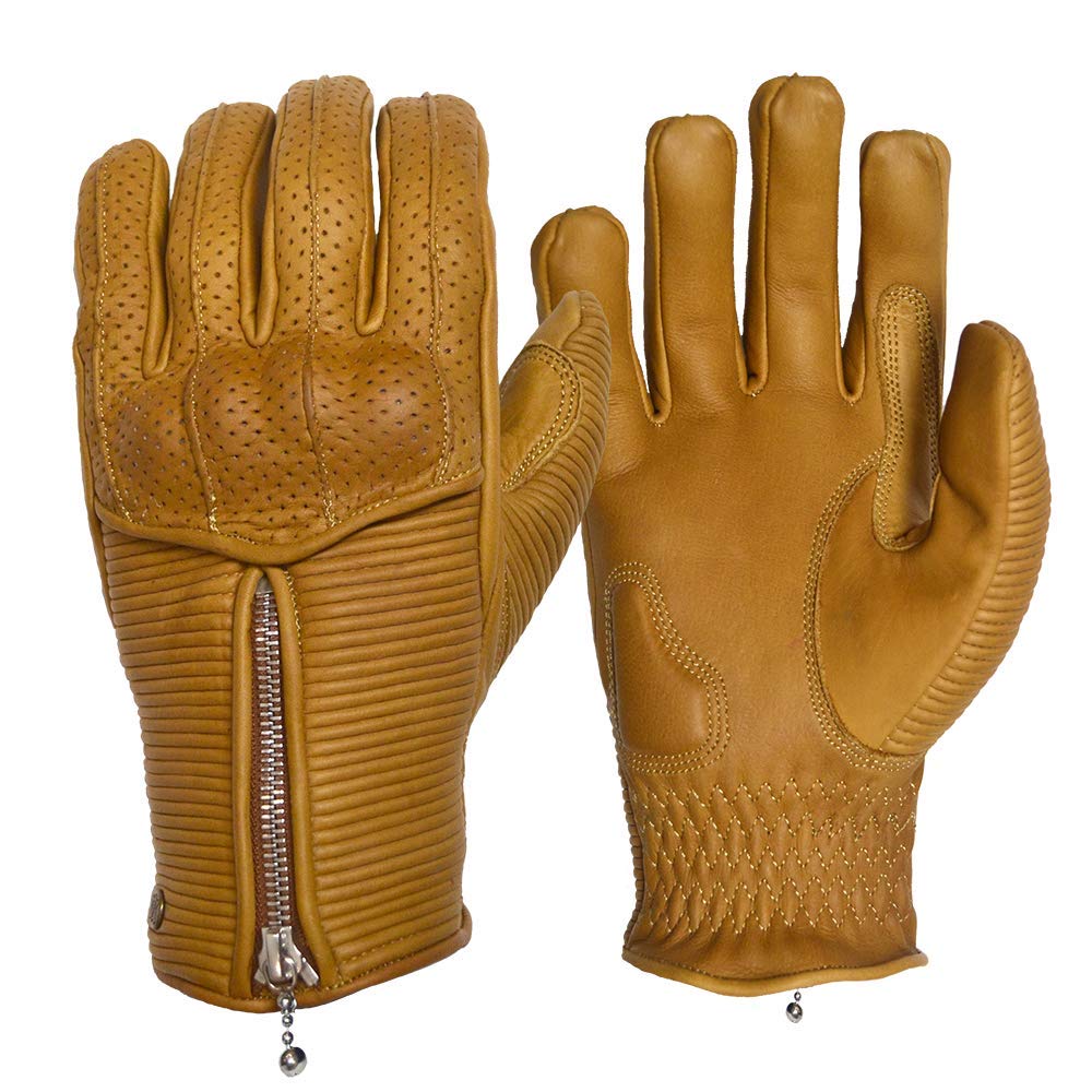 **GOLDTOP Men's Retro Style Motorcycle Gloves – Silk & Unlined Leather with Armored Floating Knuckle Protection | Perforated Summer Riding Gloves (2 Colors) – Ideal for Cruiser, Touring & Urban Biking**