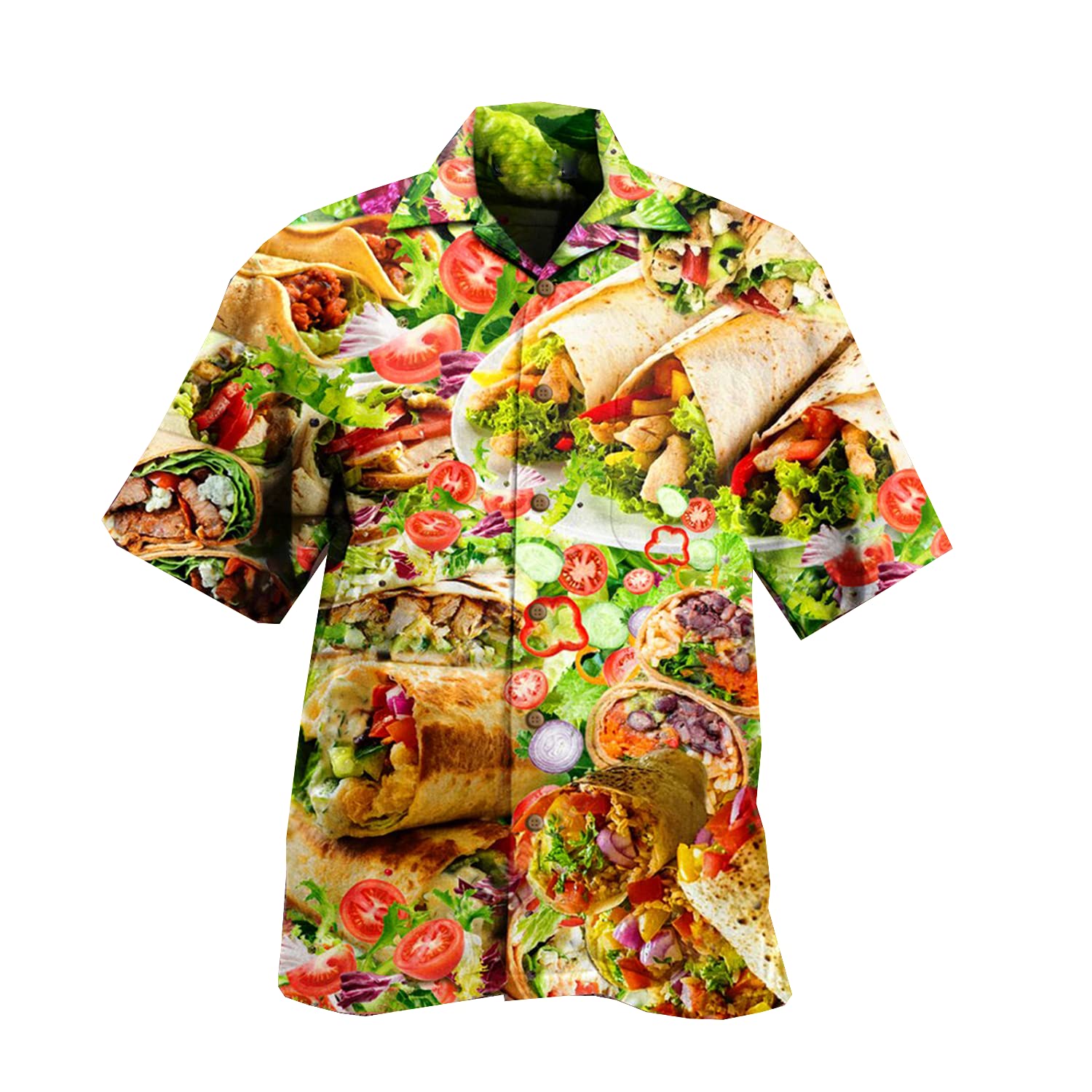 Men's Hawaiian Shirts Short Sleeve - Food Lover Tropical Print Button Down Shirt for Summer Beach Party, BBQ, Vacation & Casual Wear