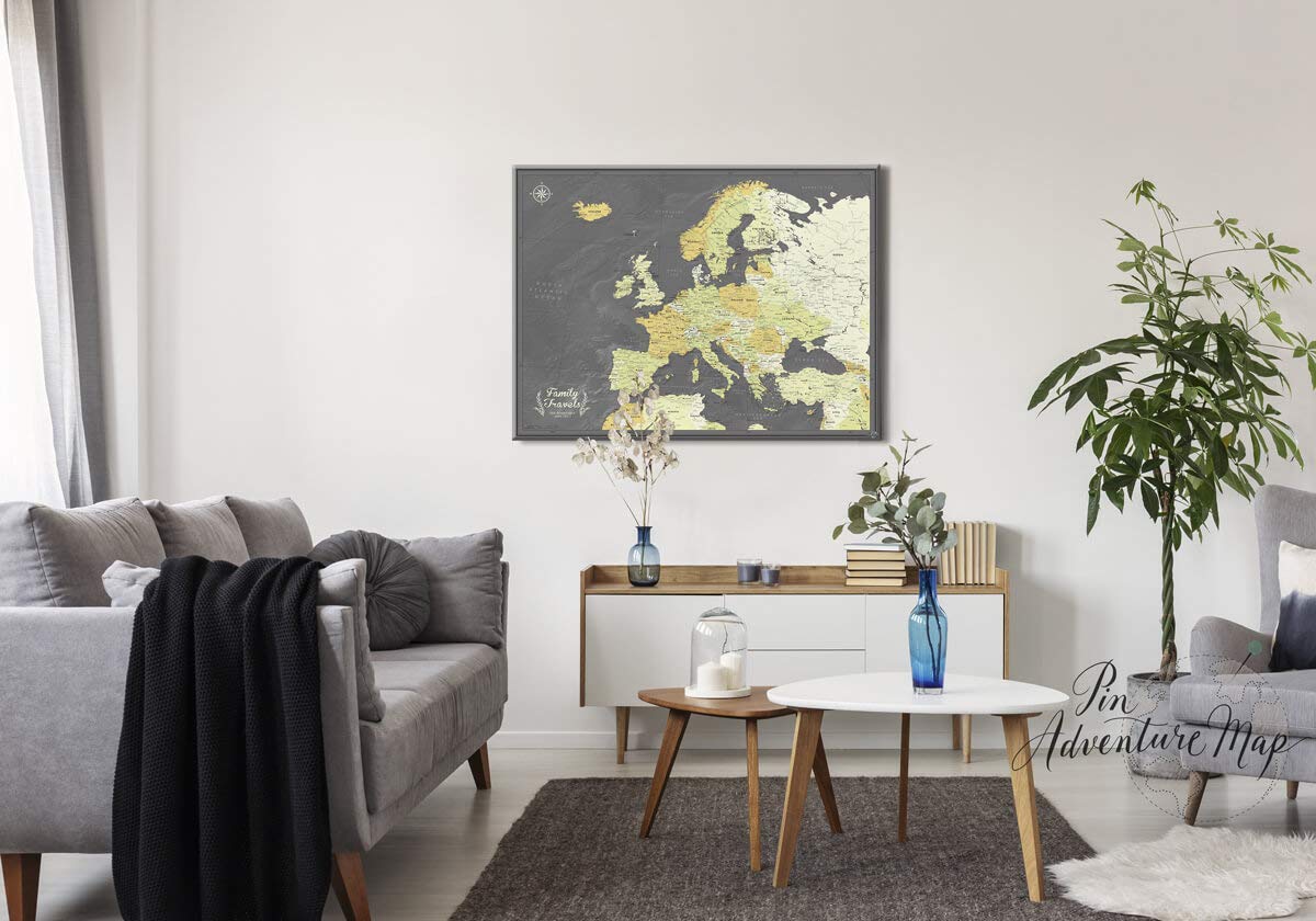 Personalized European Push Pin Travel Map - Detailed Canvas Wall Map for Tracking Adventures & Memories - Perfect for Home Decor, Travel Gifts & Wanderlust Inspiration