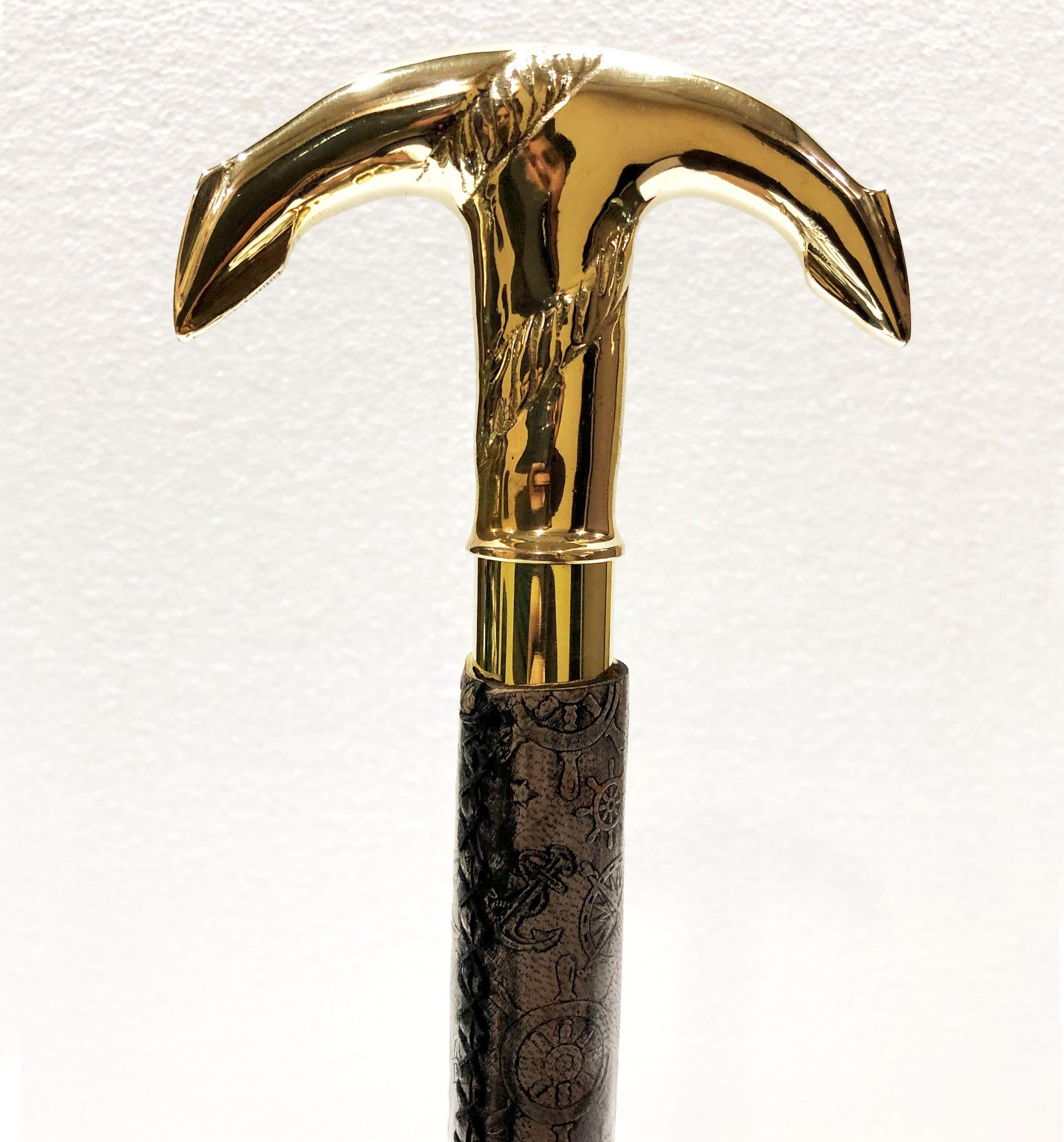 Antique Brass Handle Wooden Folding Victorian Style Walking Cane - Designer Leather Walking Stick for Men & Women, Perfect for Hiking, Fashion Accessory, and Elderly Support