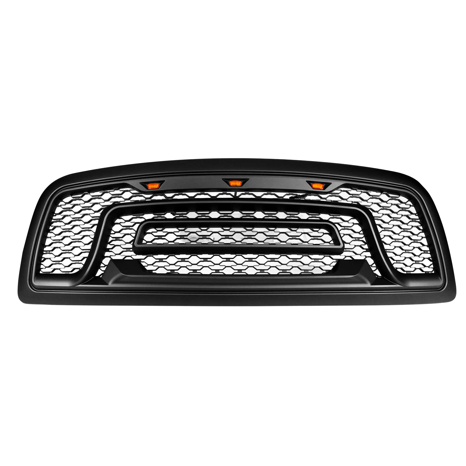 IKON MOTORSPORTS Matte Black Mesh Grille for 2009-2012 Dodge Ram 1500 - Upper Front Bumper Hood Grill Shell with LED Signal Lights | Perfect for Off-Roading & Truck Customization