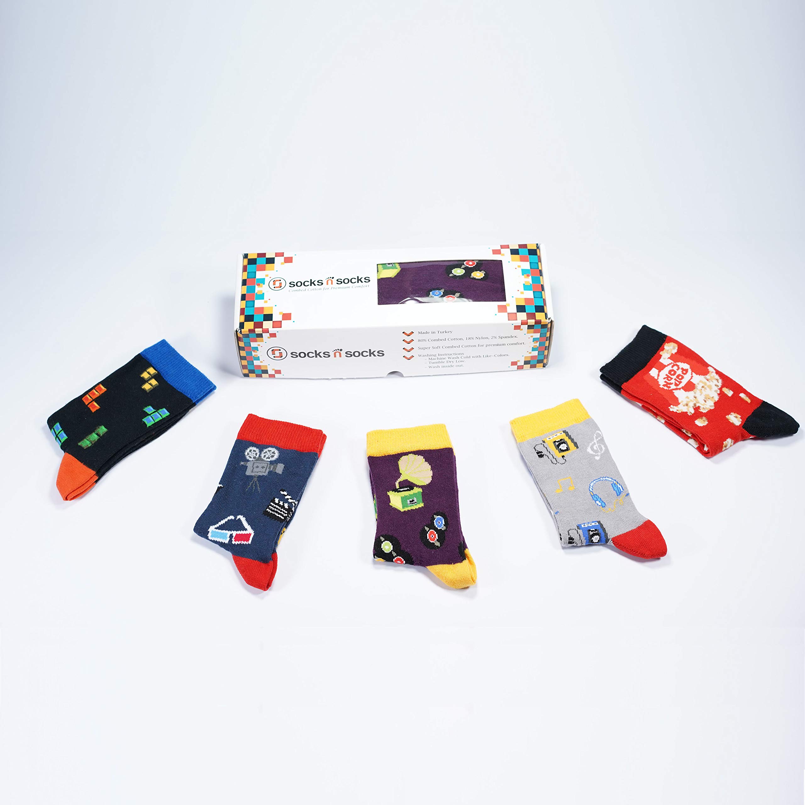 Kids 5-Pair Fun Cool Cotton Colorful Dress Crew Socks Gift Box - Soft & Comfortable for School, Sports & Daily Wear