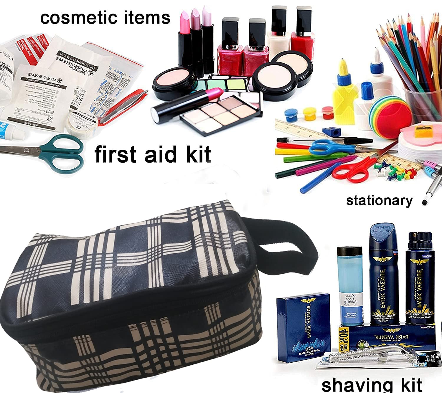 Multipurpose Travel Organizer - Waterproof Toiletry & Makeup Bag with Zipper, Perfect for Shaving Kit, Cosmetic Storage, Stationery Case (Black, 24
