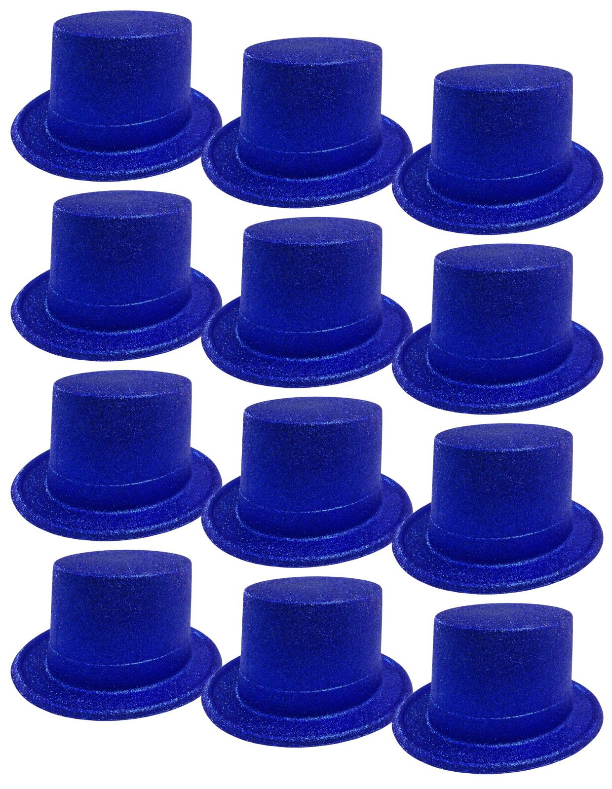12 Pack Glitter Top Hats - Blue Plastic Fancy Party Costume Accessories for Adults & Kids - Perfect for Halloween, Mardi Gras, Birthday Parties and Dress Up Events