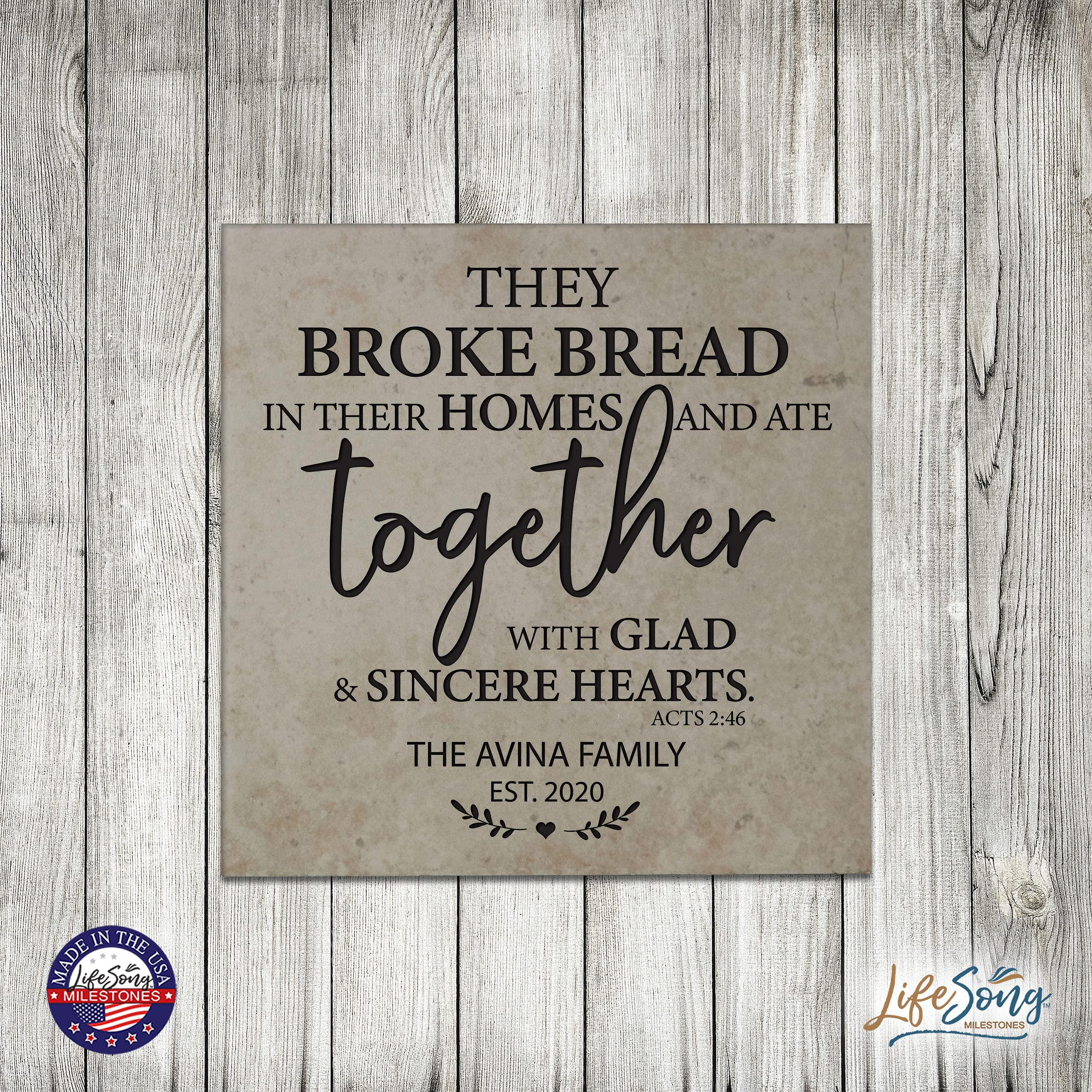 LifeSong Milestones Personalized Ceramic Trivets - Heat Resistant Kitchen Decor Accessories for Table Insulation - 5.75x5.75 Inch Home & Office Gift (They Broke Bread Design) - Perfect for Dining Tables, Coffee Bars & Holiday Gatherings