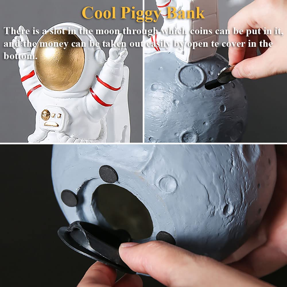 Space Man Piggy Bank - Creative Astronaut Money Box for Kids, Vinyl Moon Coin Bank with Space Shuttle Design, Aerospace Themed Decorative Savings Bank (Silver) - Perfect for Kids' Room Decor, Birthday Gifts & Space Theme Parties
