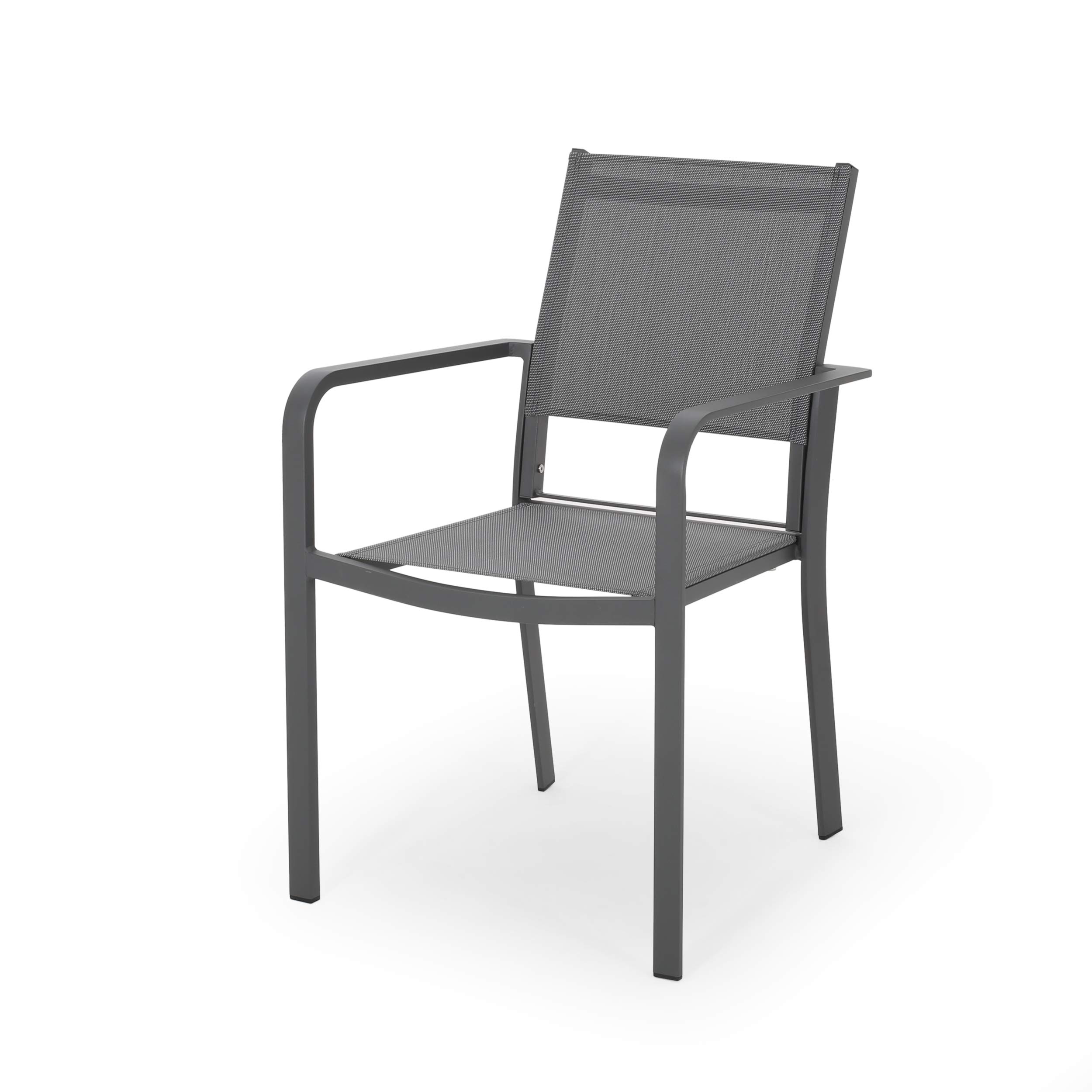 Modern Aluminum Outdoor Dining Chairs with Mesh Seat (Set of 2) - Gun Metal Gray & Dark Gray - Weather-Resistant Patio Furniture for Garden, Poolside & Backyard Dining