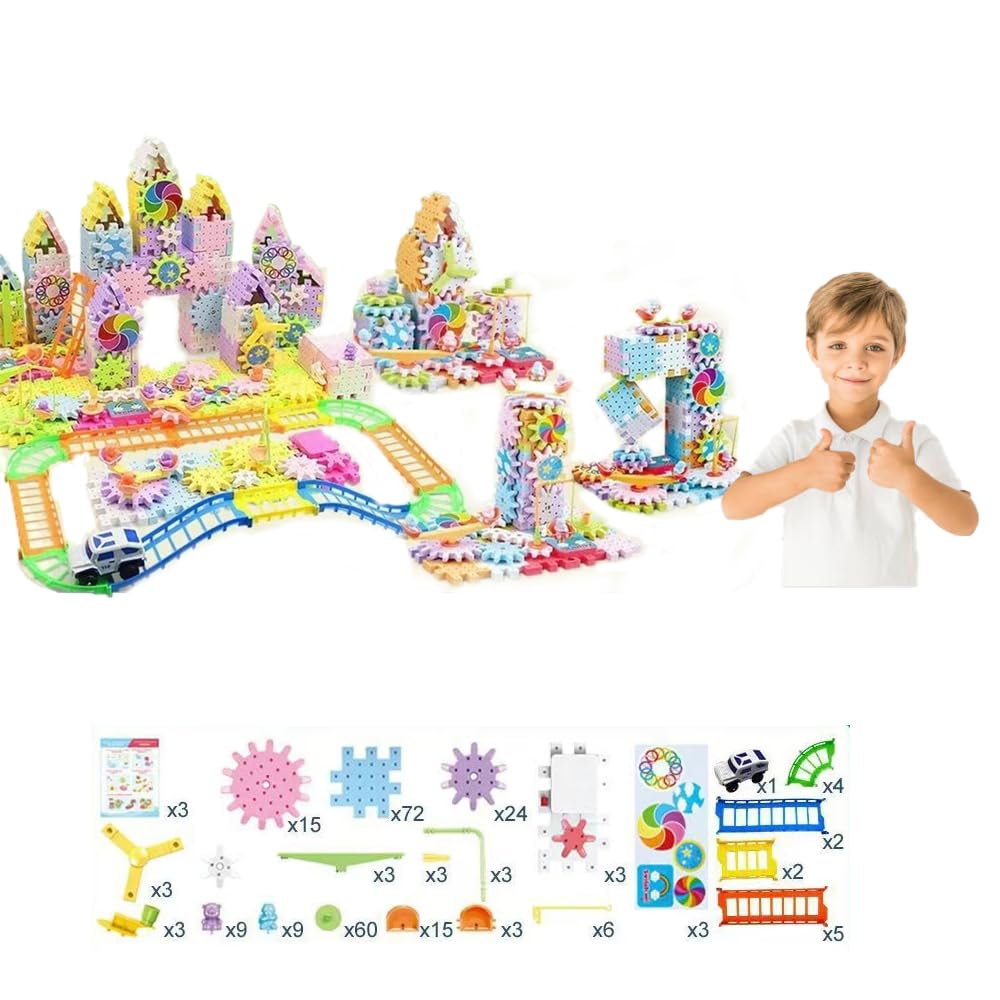 Electric Gear Building Blocks for Kids - 263pcs DIY Rotating Interlocking Plastic Gears Construction Toy Set, STEM Learning Educational Toys for Children Ages 3+ | Perfect for Classroom Activities & Home Playtime