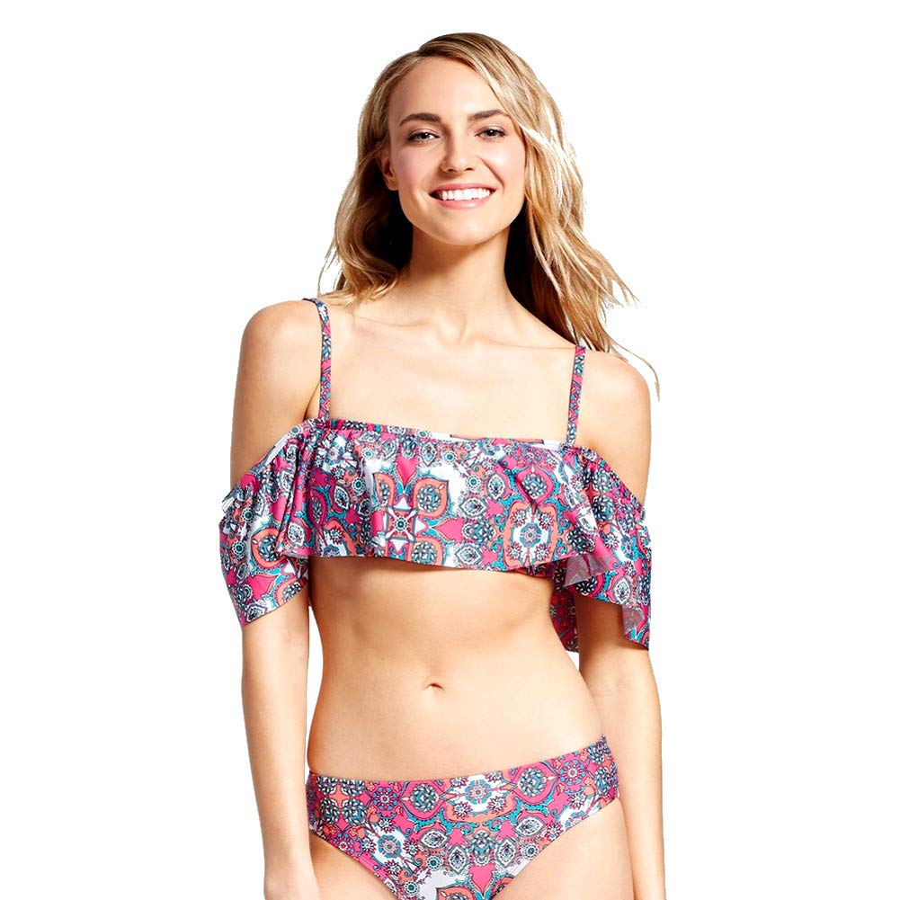 Women's Mystic Seas Flounce Off Shoulder Bikini Top - Small, Trendy Beachwear for Summer Vacations & Pool Parties