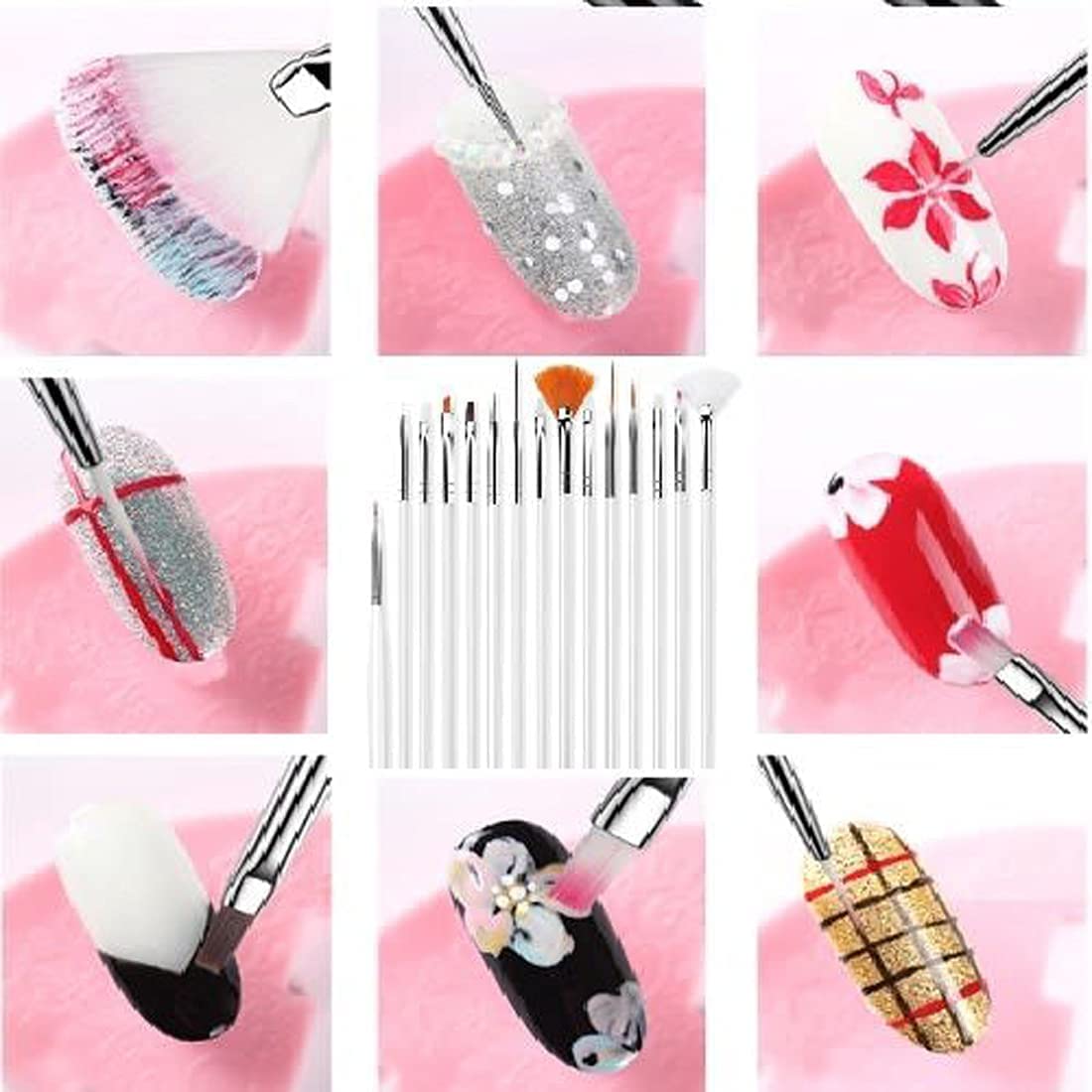 Premium 15-Piece Pink Nail Art Brush Set - Professional Acrylic Nail Design Painting Tools with Fine Tips for Gel Polish, Drawing & Detailing | Perfect for Salon, Home Manicures & DIY Nail Art