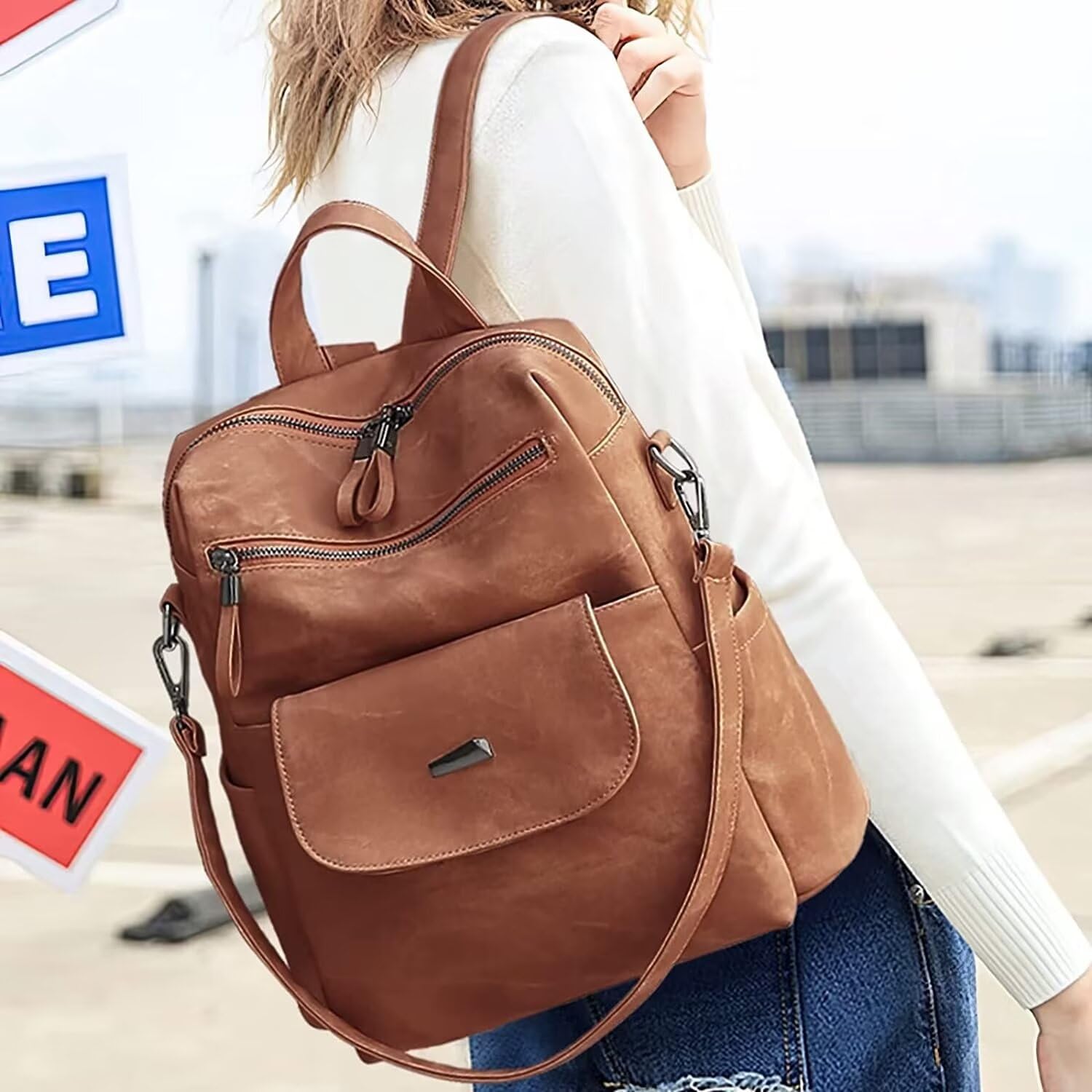 Women's PU Leather Backpack Purse - Fashion Travel Shoulder Bag for Work & Outings