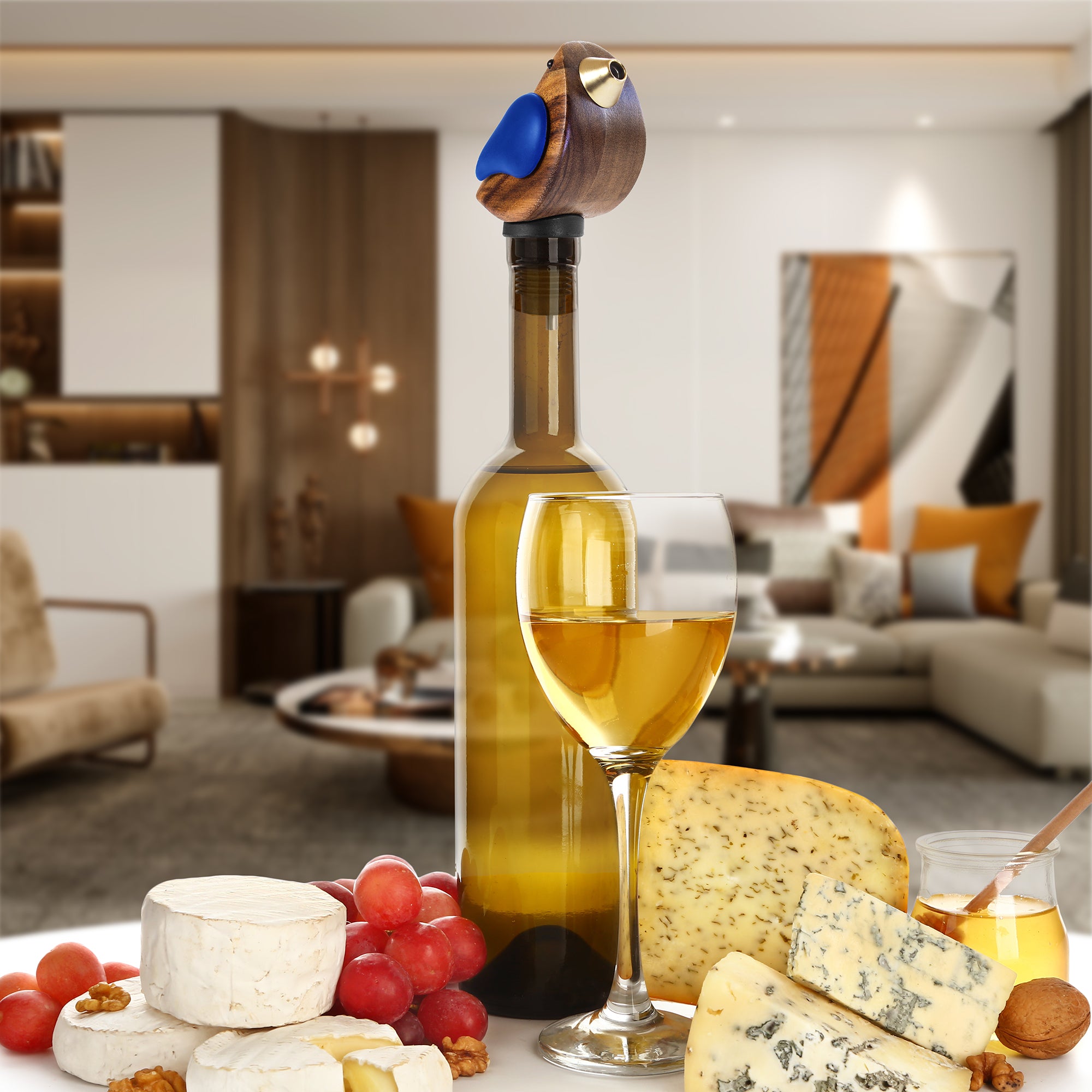 Songbird Specialties® Blue Bottle Pourer - Premium Liquor & Wine Dispenser for Home Bar, Kitchen, and Party Use