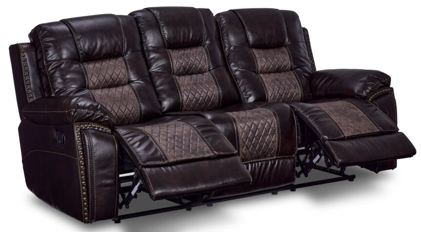Commodore Reclining Sofa - Brown Leather Living Room Couch with Adjustable Backrest | Perfect for Home Theater, Family Room & Relaxation