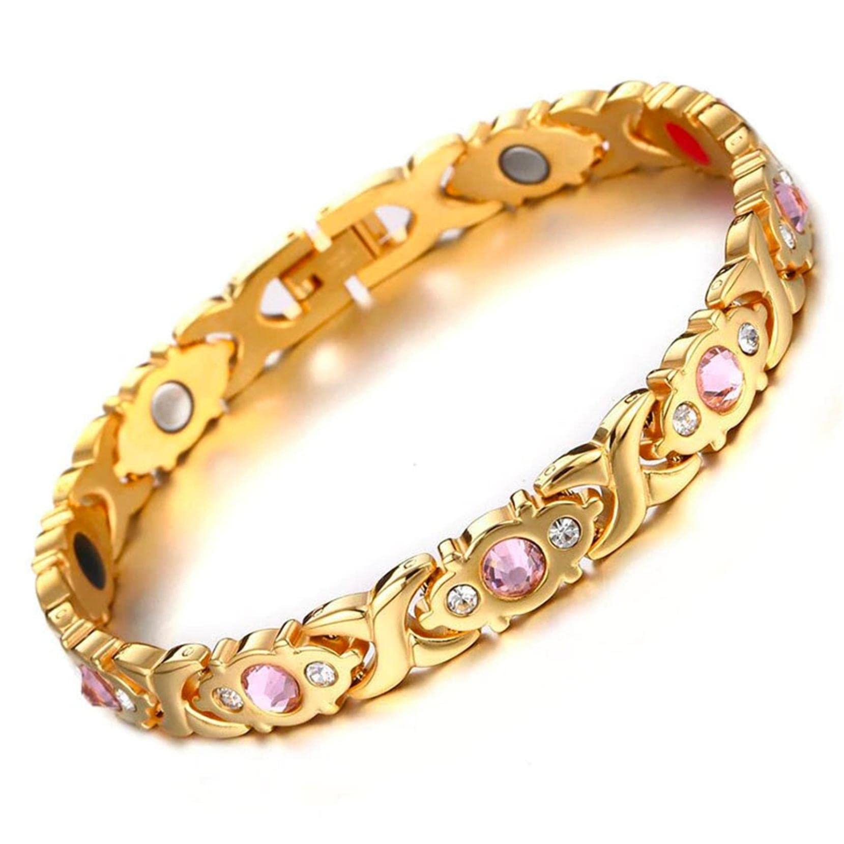 Cubic Zirconia Magnetic Therapy Bracelet for Women & Men - 8mm Wide Couple Bracelet, Gold Energy Jewelry for Lymphatic Drainage & Wellness - Perfect for Daily Wear, Gifts & Holistic Healing