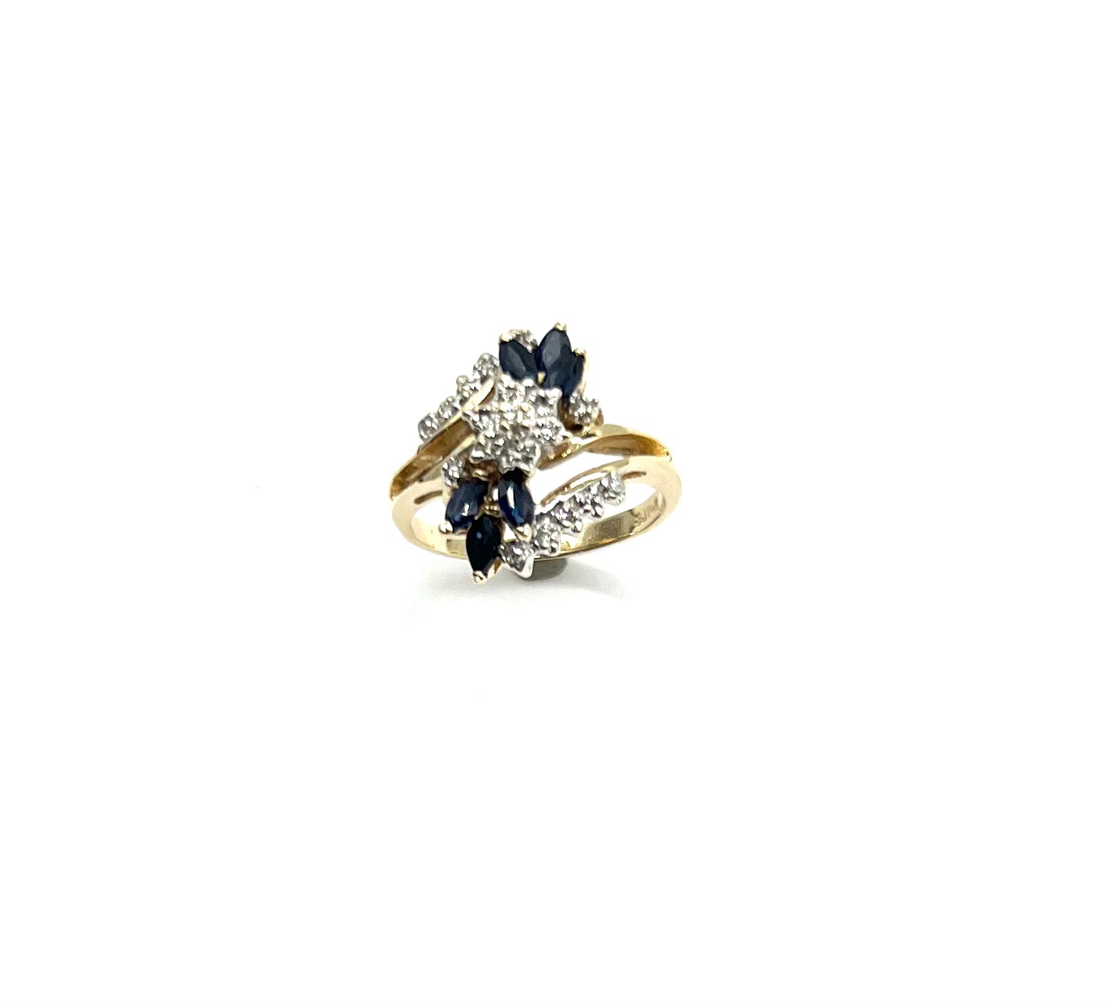 Exquisite Marquise Sapphire and Diamond Split Ring - Elegant Vintage Jewelry for Women - Perfect for Engagement, Wedding, Anniversary & Special Occasions