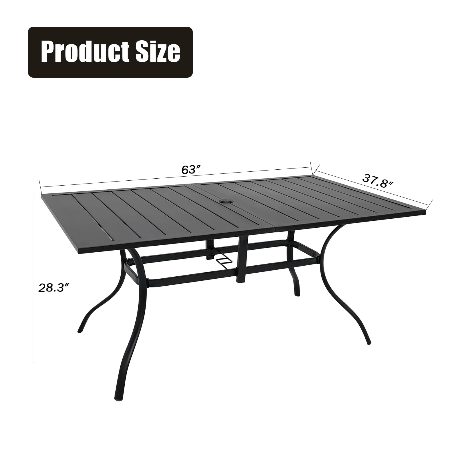 MEOOEM 6-Person Rectangle Outdoor Patio Dining Table - All-Weather Metal Tabletop with 1.57