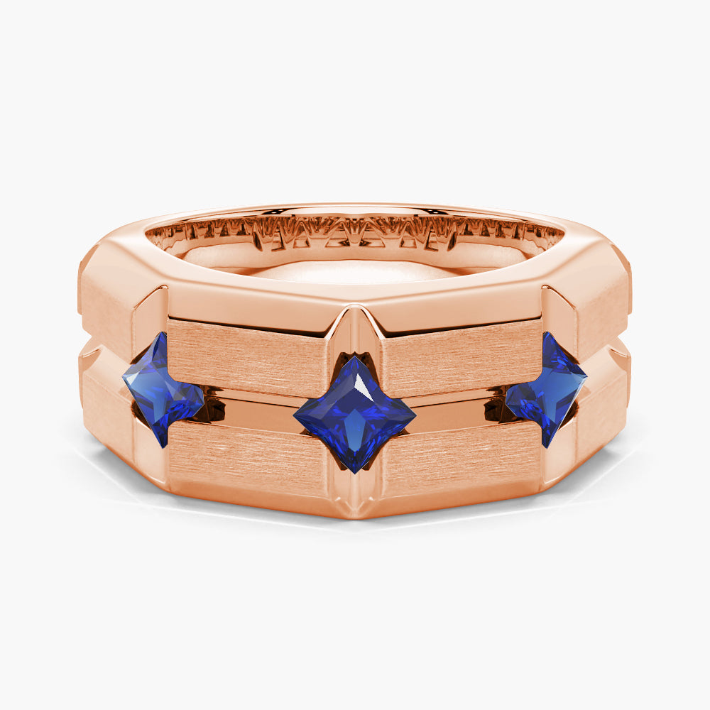 8mm Brush Finish Princess Cut Sapphire Men's Wedding Band - Durable & Elegant Blue Gemstone Ring for Grooms, Engagements & Anniversaries - Perfect for Formal Weddings, Vow Renewals & Special Occasions