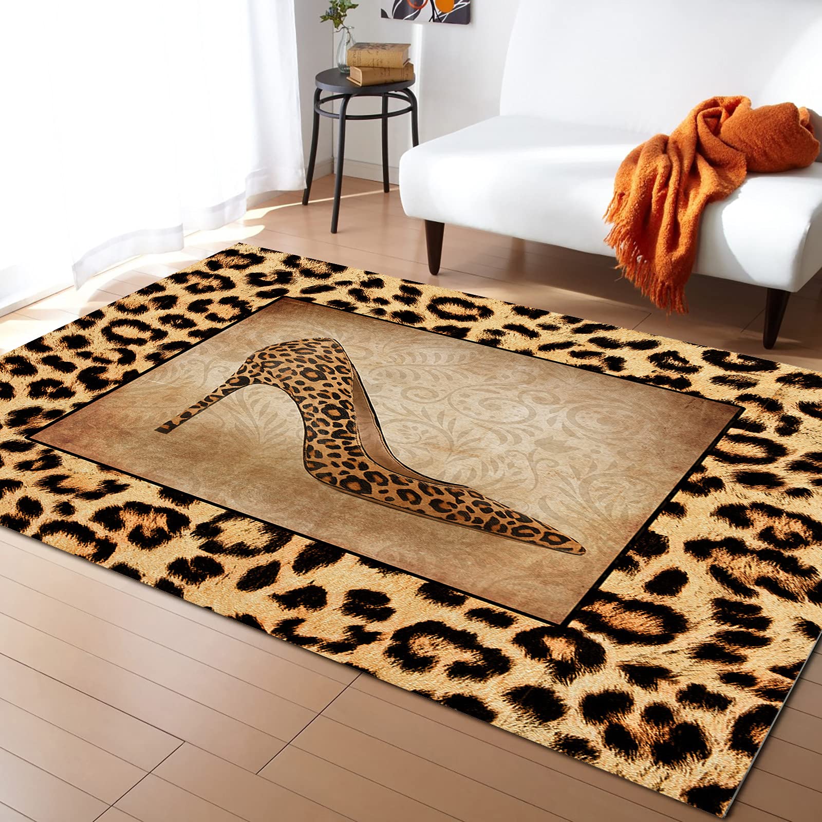 Libaoge 2'7''x5' Kids Bedroom Rug - Leopard Print Non-Slip Washable Area Carpet for Dorm, Office & Hallway | Soft Animal Skin Texture Floor Mat for Bedside, Playroom & Nursery Decor