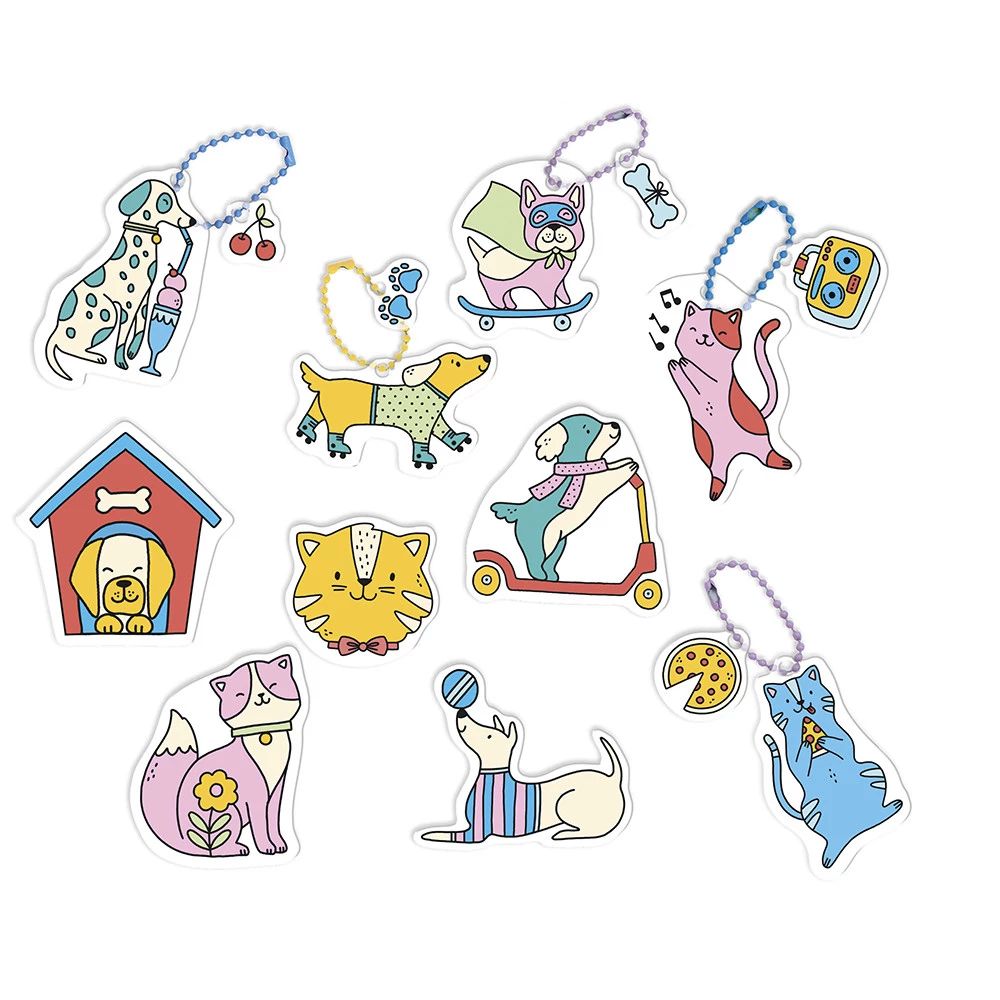 Janod Shrink Plastic Cats & Dogs Craft Kit - DIY Art Supplies for Kids - Fun Creative Activity for Children's Birthday Parties & Classroom Projects