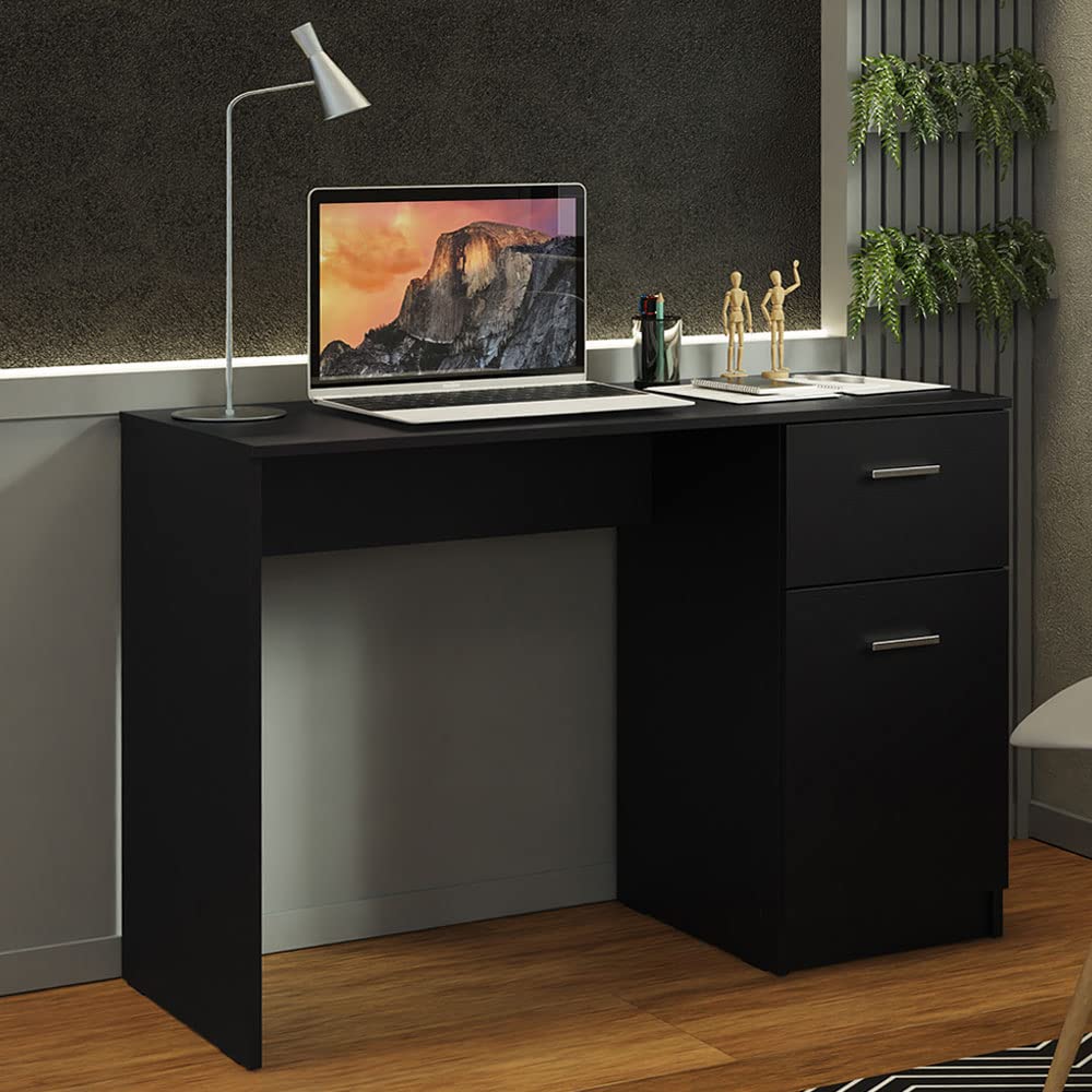 Compact 43 Inch Computer Desk for Small Spaces - Ergonomic Home Office Study Table with Storage Drawer, Perfect for Student Laptop Workstation & Modern Gaming Setup - Black