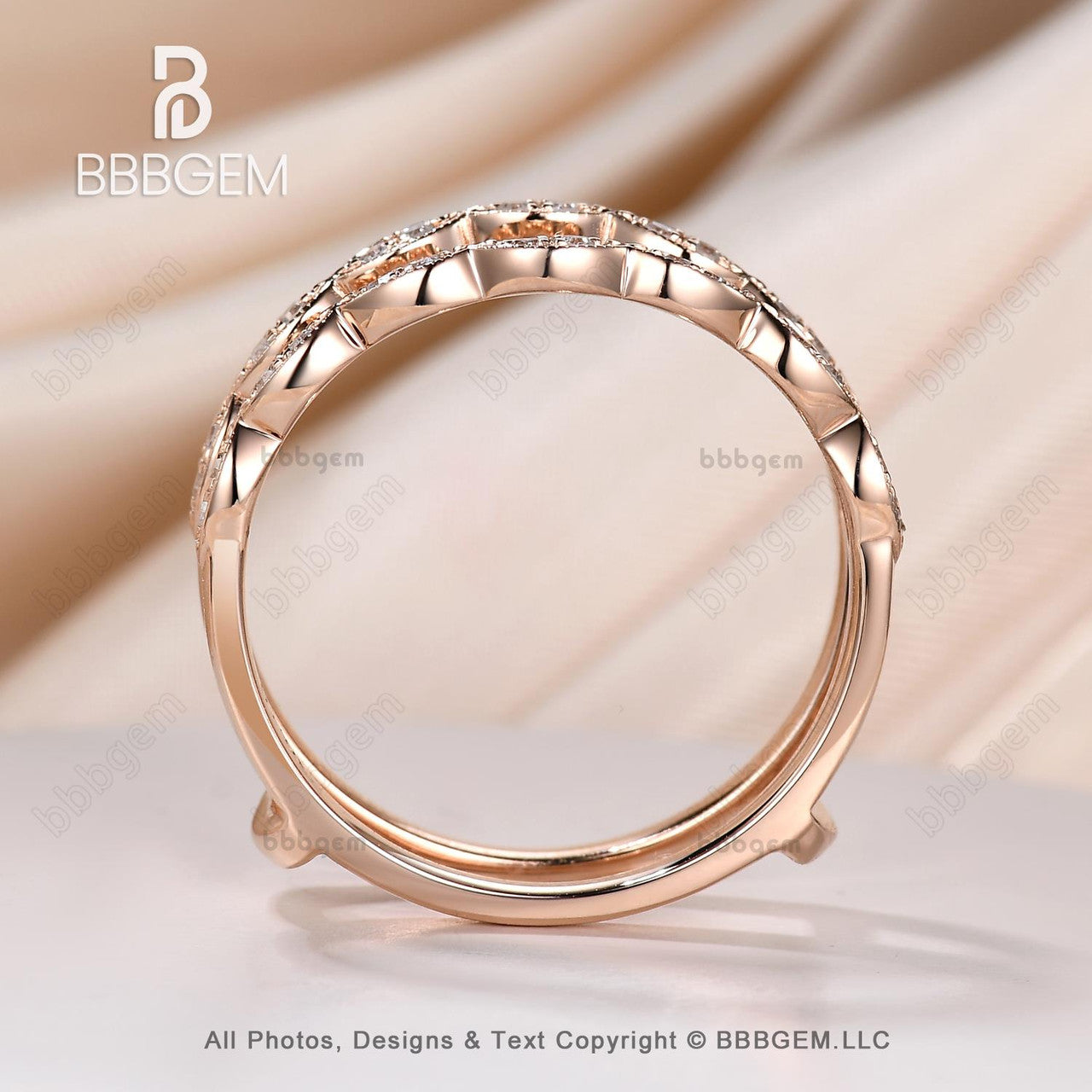 14K Rose Gold Plated Marquise Diamond Moissanite Double Wedding Stacking Ring for Women - Vintage Style Wrap Band Enhancer, Perfect for Anniversary, Engagement & Bridal Jewelry Gifts