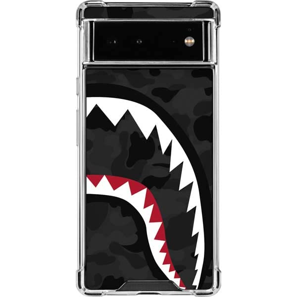 Skinit Clear Protective Phone Case for Google Pixel 6a - Shark Teeth Grey Street Camo Design | Slim Scratch-Resistant Cover | Perfect for Outdoor Adventures & Daily Use