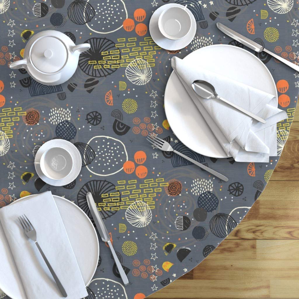 Celestial Planets Sun Stars Doodle Circles Cotton Sateen Tablecloth - 90