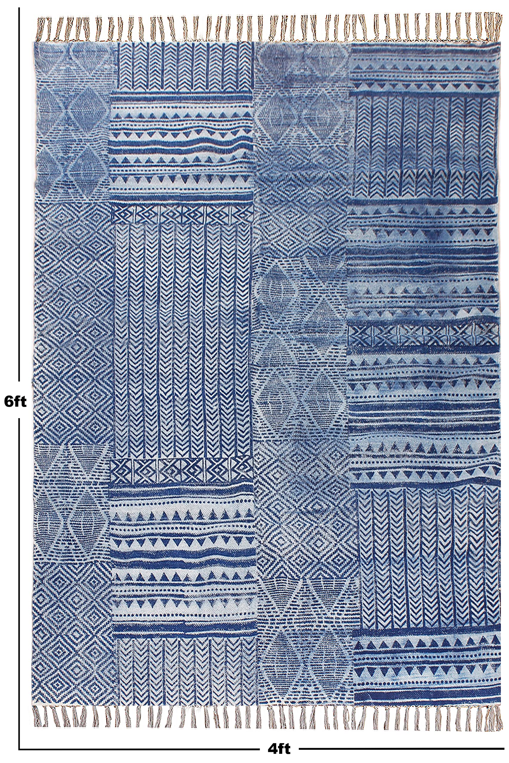 3x10 Ft Blue Cotton Dhurrie Abstract Kilim Rug - Indoor Outdoor Flatweave Runner Carpet for High Traffic Areas | Perfect for Bedroom, Bedside, Kitchen, Hallway & Stair Use