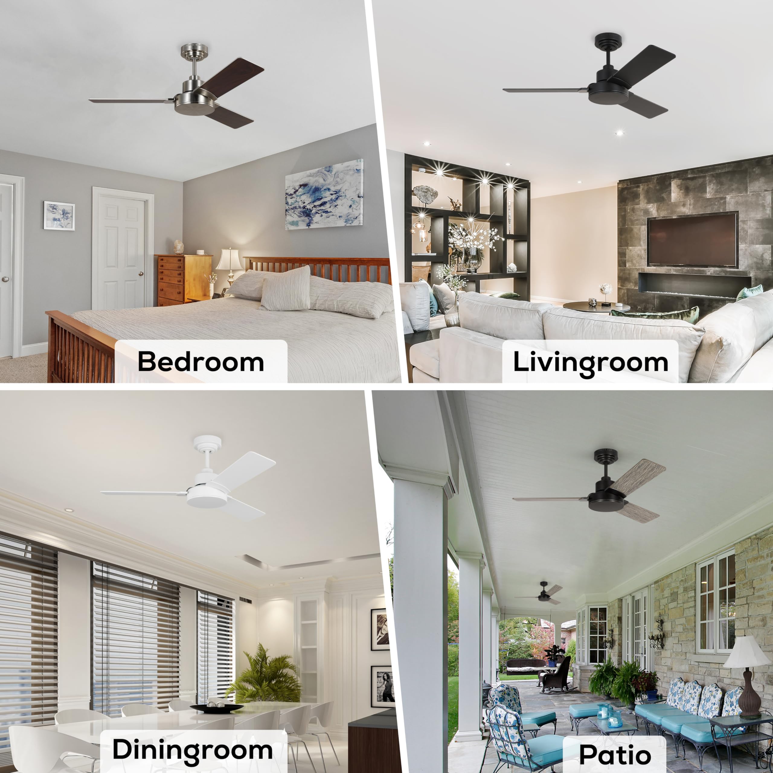 Jovie 52 Inch Modern 3-Blade Ceiling Fan - Matte White Finish - 15.4