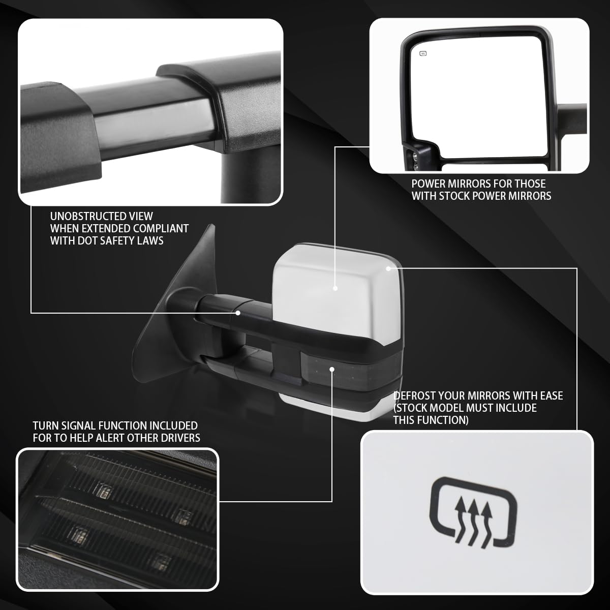 AutoHeated Power Towing Mirrors for Toyota Tundra 2007-2021 & Sequoia 2008-2017 - Smoke LED Turn Signals with Blind Spot Detection - Perfect for Towing, Camping & Off-Road Adventures