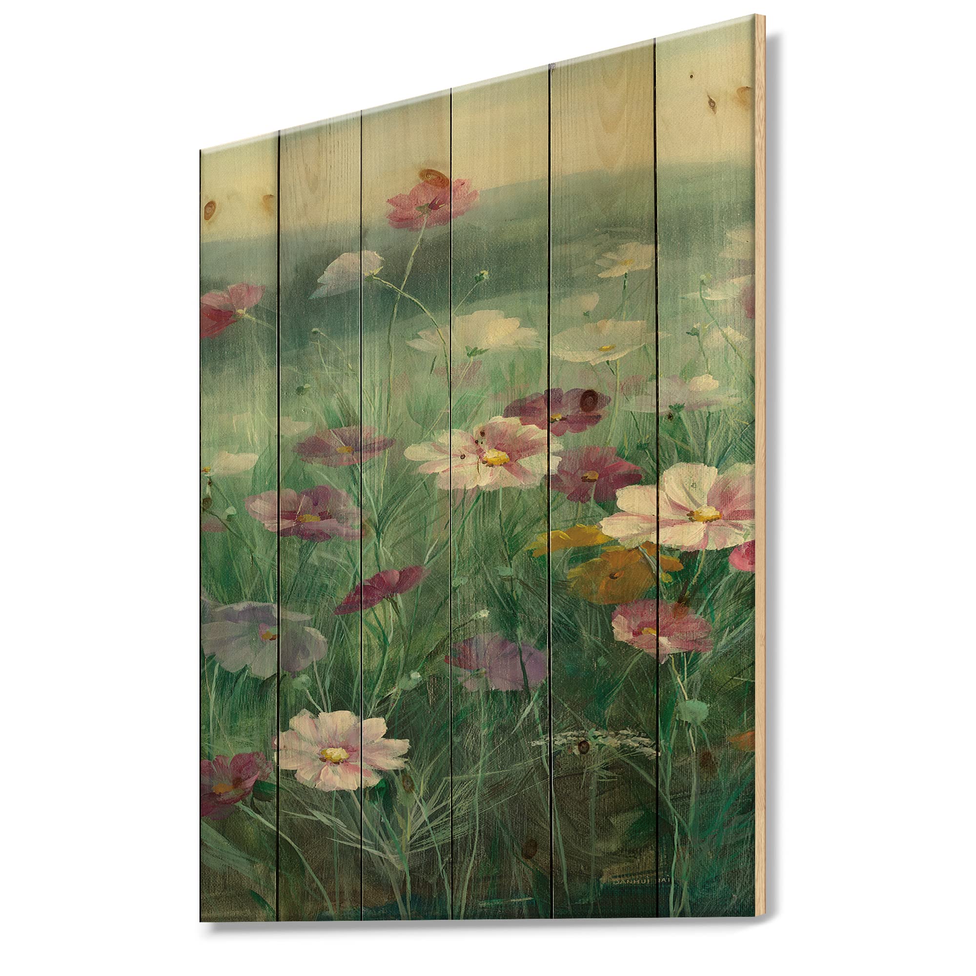 DesignQ Cosmos At Dawn II Traditional Blue Floral Wood Wall Art - Large Pine Wood Wall Decor Panel for Living Room, Bedroom & Office Decor
