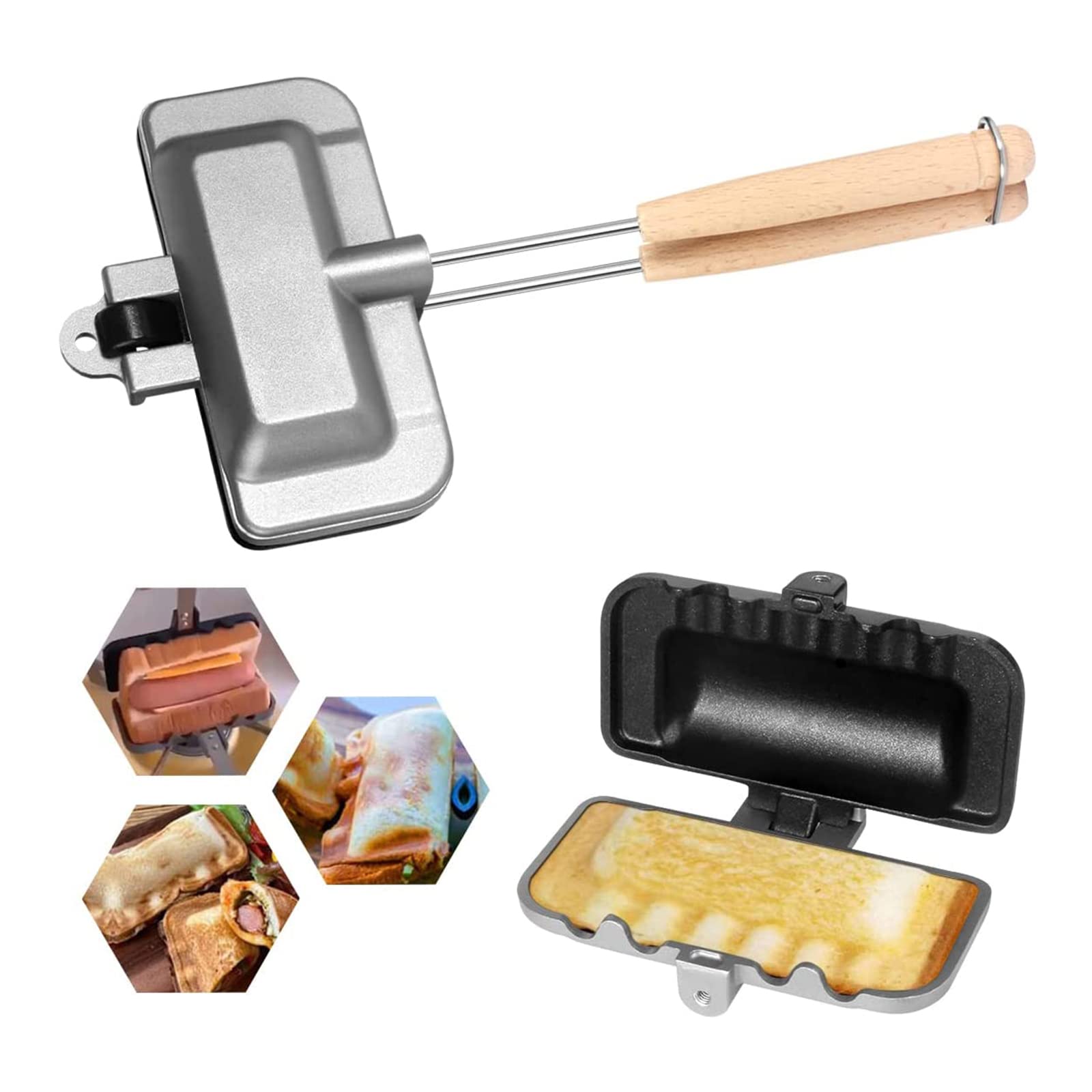Non-Stick Removable Sandwich Maker & Hot Dog Toaster - Double-Sided Grill Pan for Breakfast, Pancakes, Toast & Cheese Melts - Easy Clean with Detachable Handle - Perfect for Home, Office & Camping Use