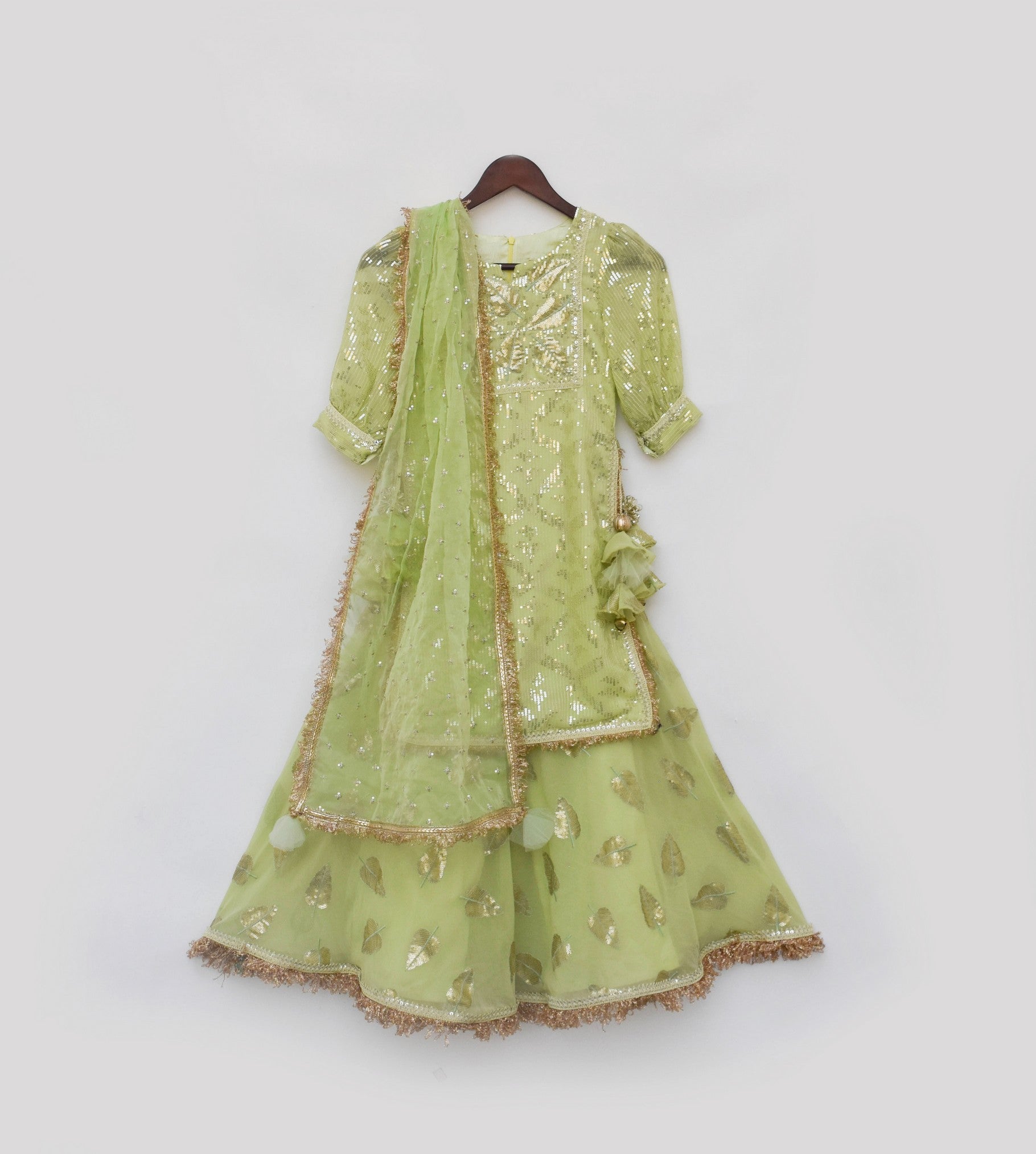 Pre Order: Stylish Pista Green Embroidered Kurti Sharara Set for Women – Perfect for Weddings, Festivals & Special Occasions