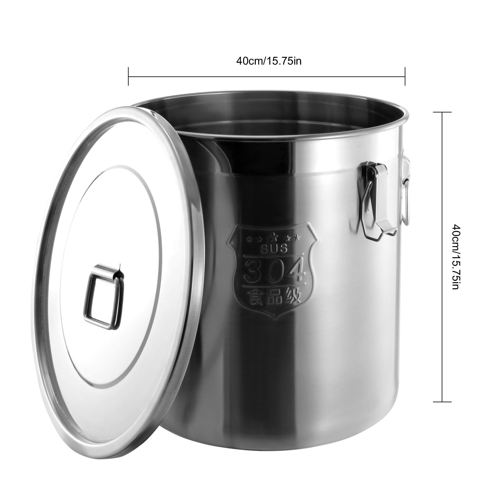 DYNAMI 304 Stainless Steel Airtight Food Storage Container - 48L/12.7Gal Large Canister with Locking Lid for Rice, Flour, Grains, Coffee Beans | Kitchen & Pantry Organization | Bulk Food Storage Solution for Home & Restaurant Use
